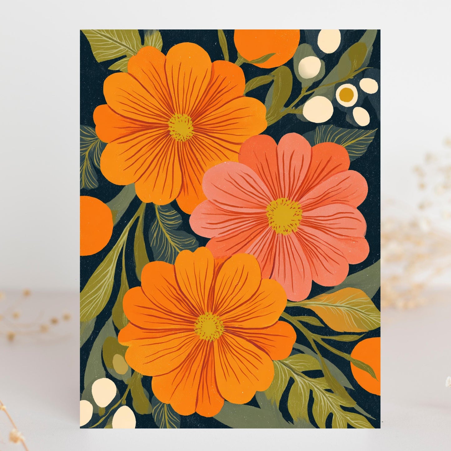 Orange and Coral Zinnia Note Card