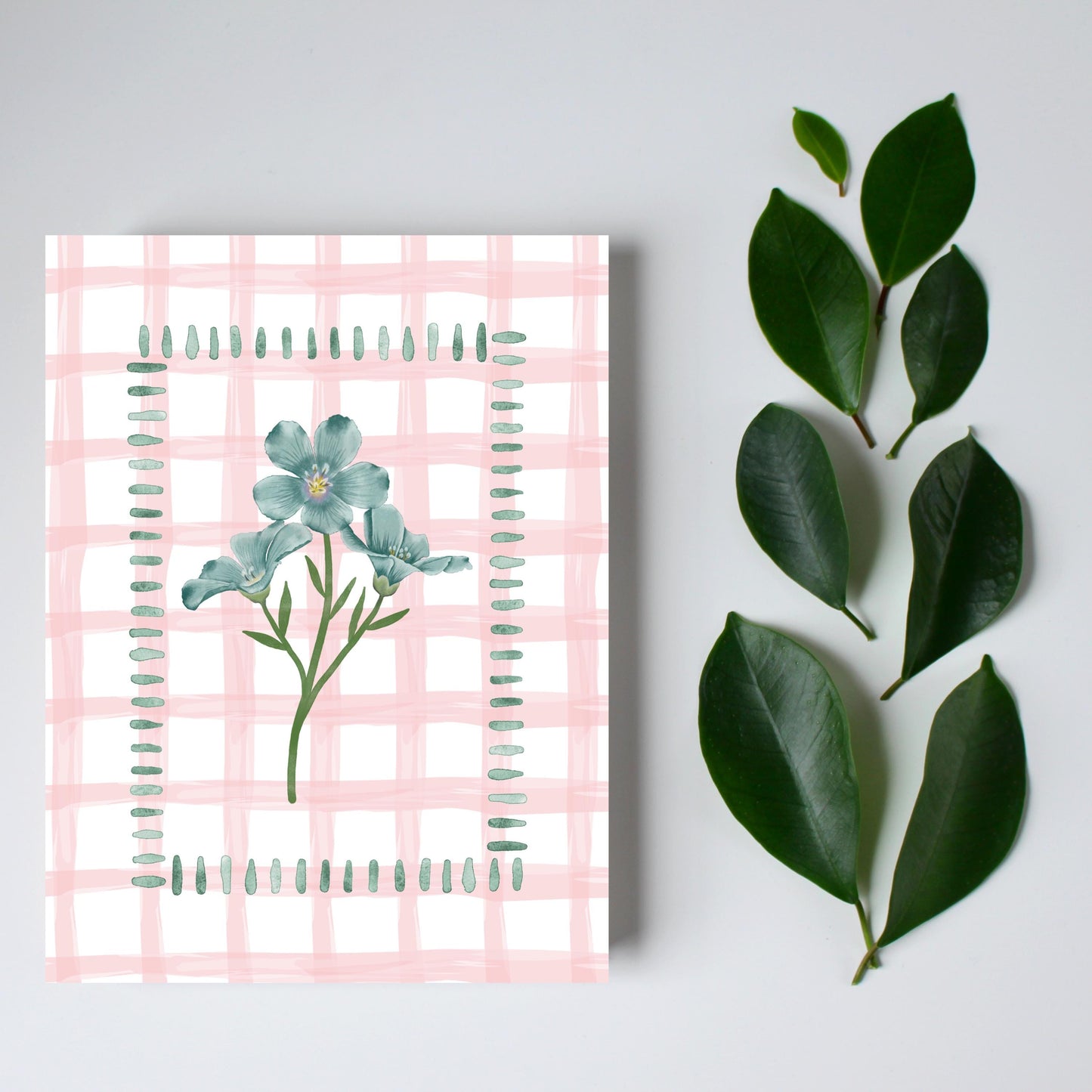 Pink Gingham Flower Card