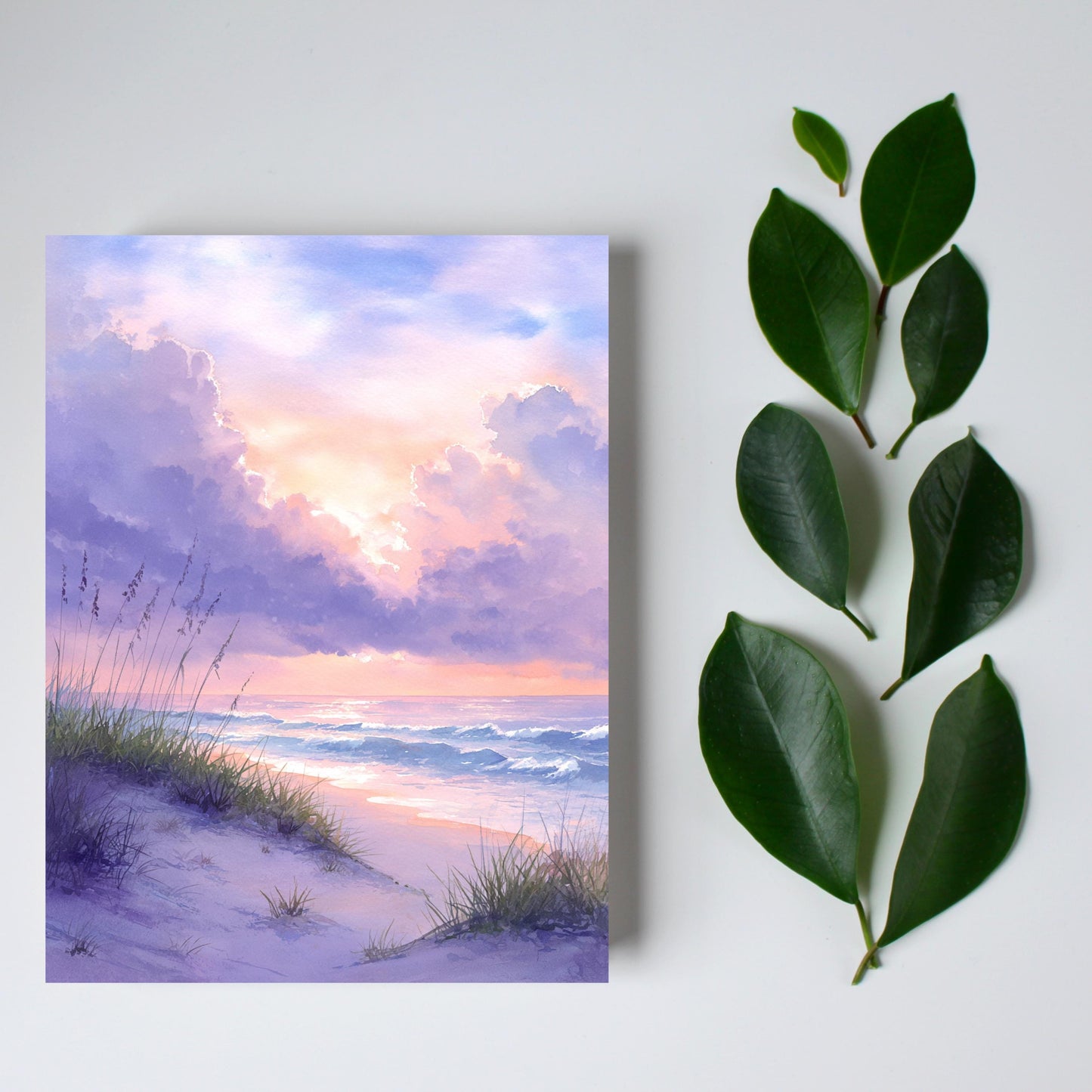 Watercolor Beach Sunset Greeting Card