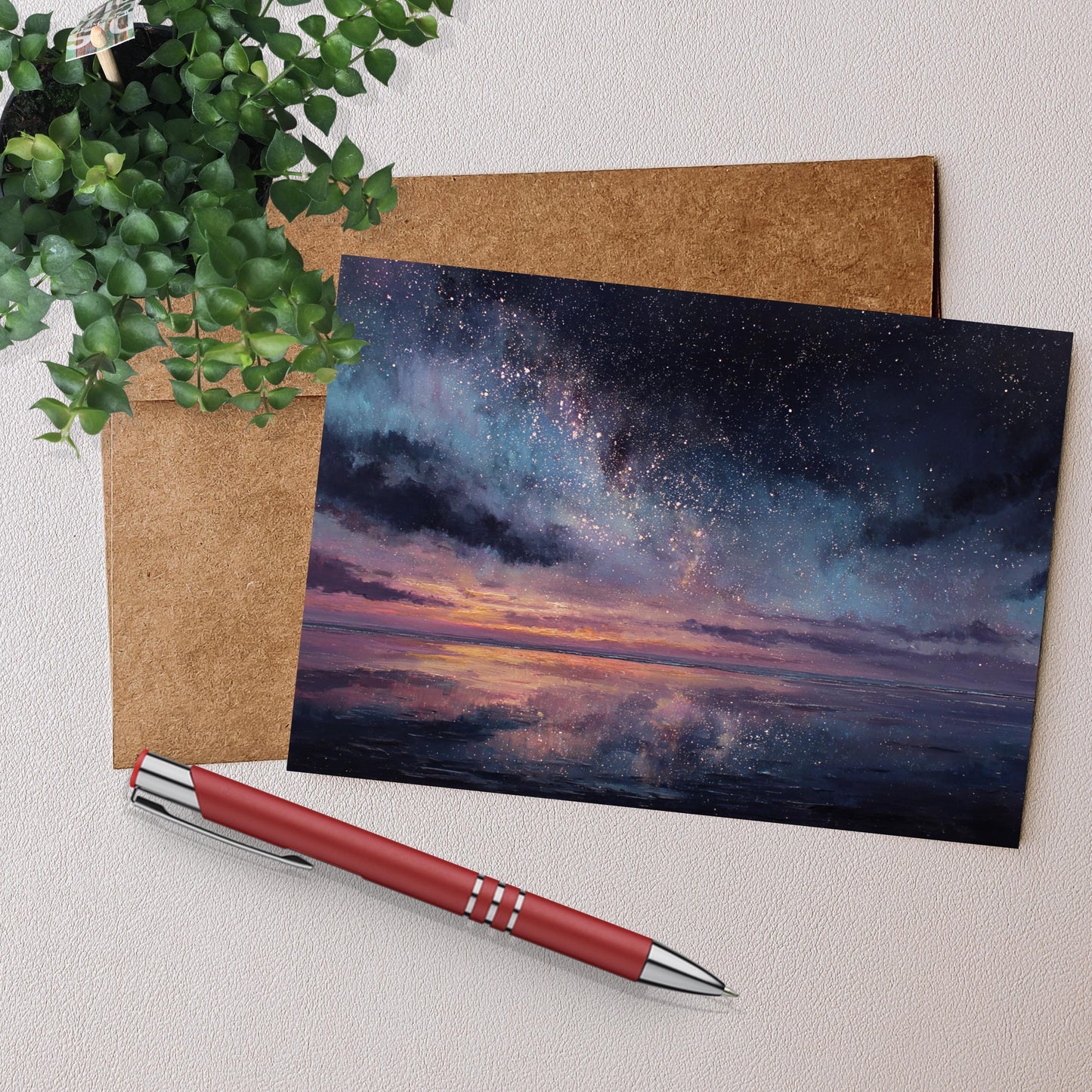 Starry Sunset Ocean Greeting Card