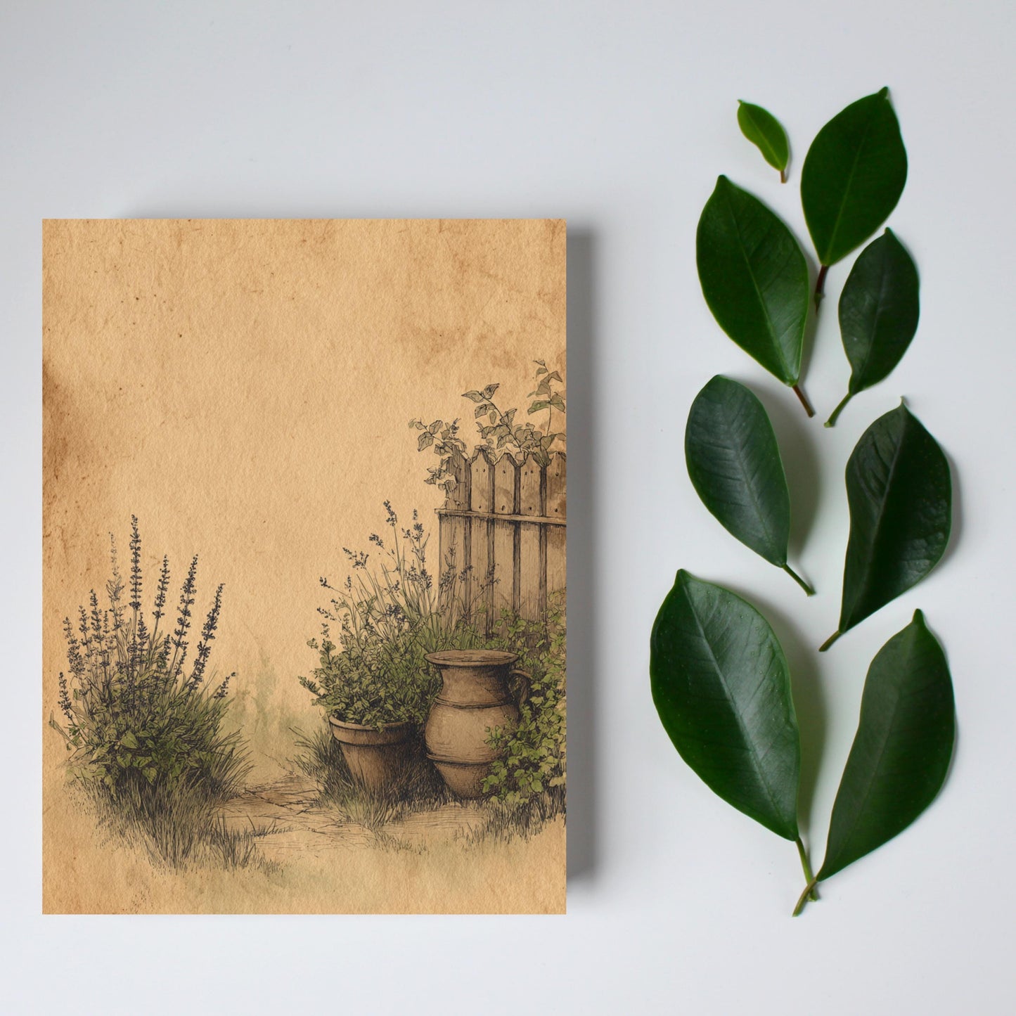 Cottage Garden Note Card, Rustic Herb Garden Stationery