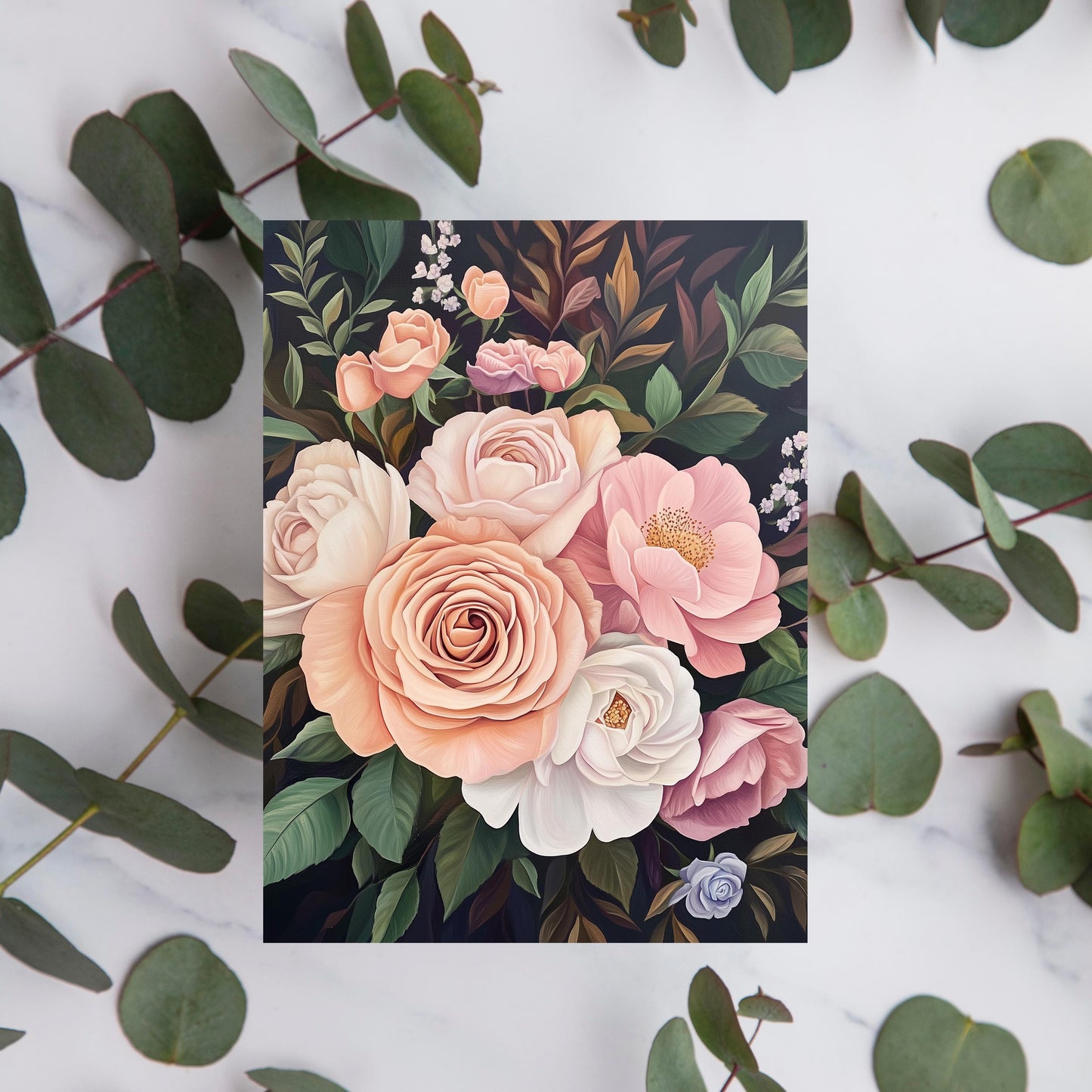 Dark Botanical Rose Greeting Card