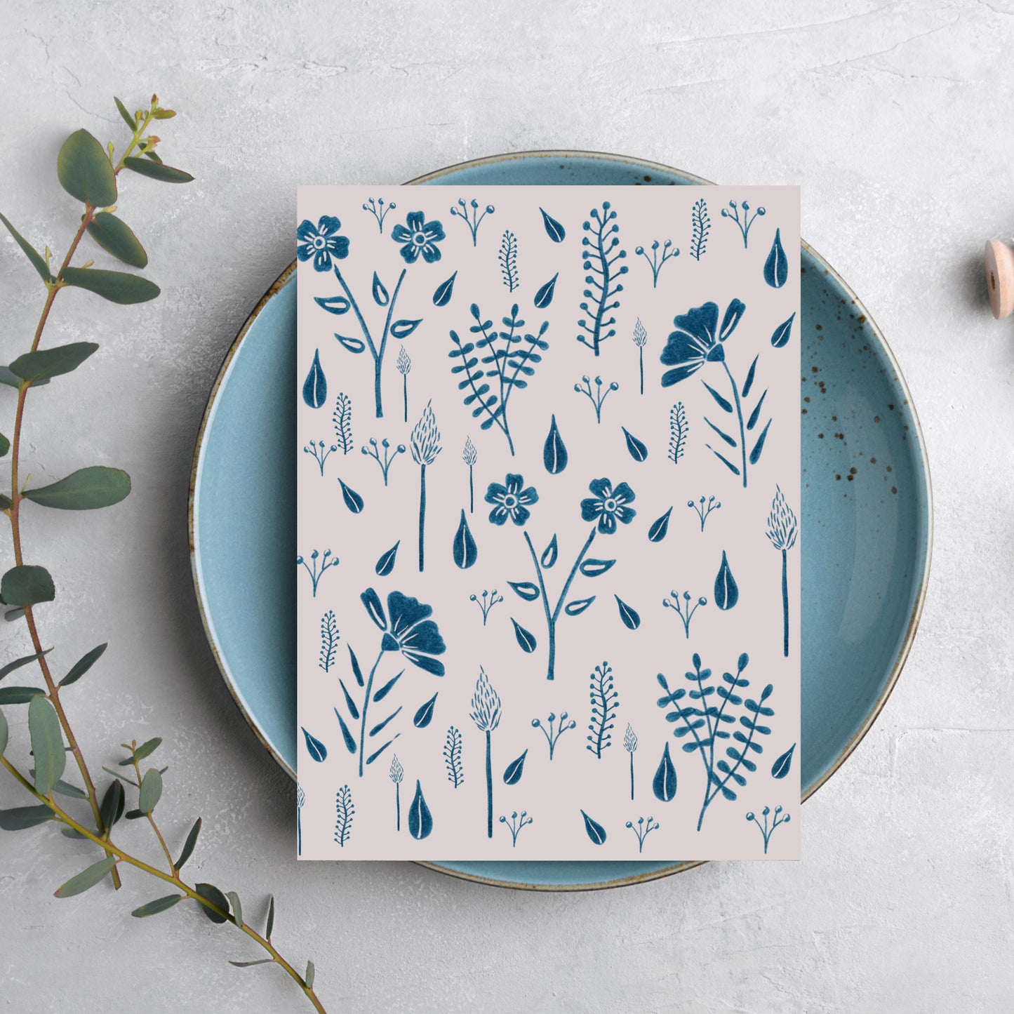 Blue Botanical Greeting Card