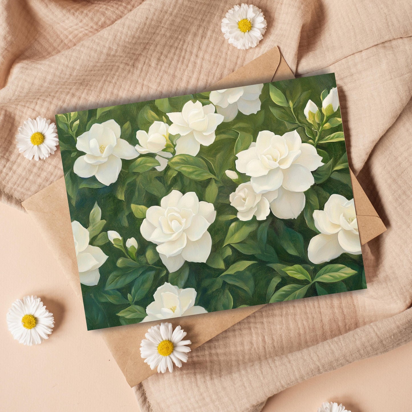 White Gardenia Floral Greeting Card