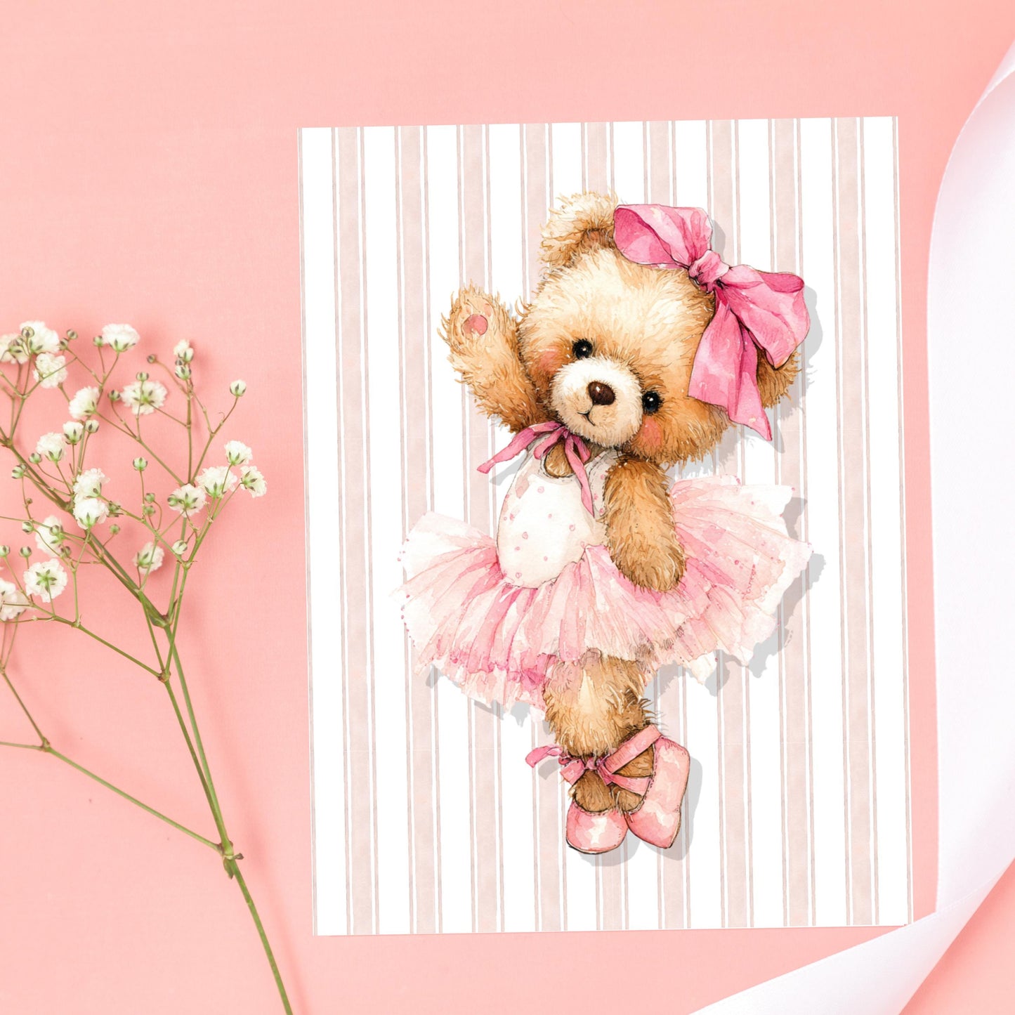 Watercolor Ballerina Bear Greeting Card