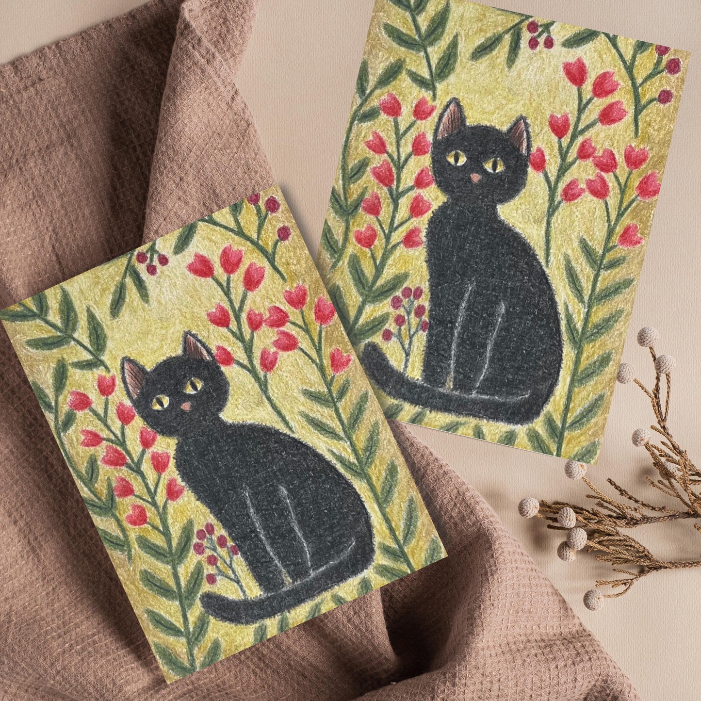 Hand Drawn Black Cat Greeting Card