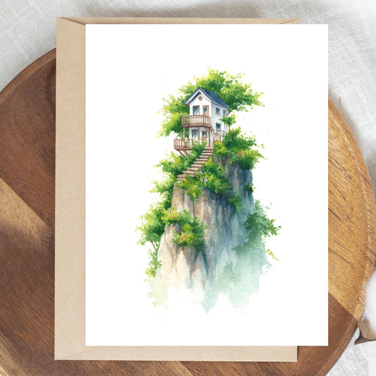 New Home Card - Watercolor Mountain House