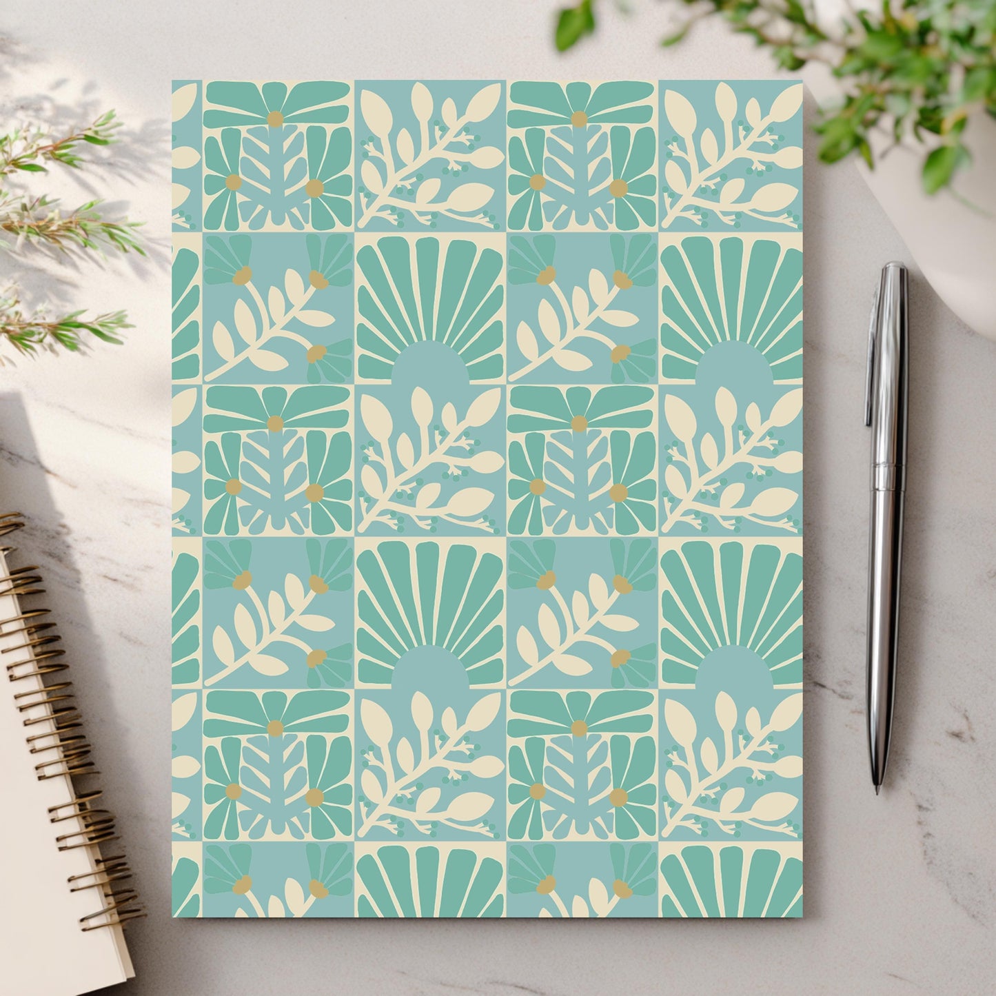 Teal Floral Geometric Greeting Card