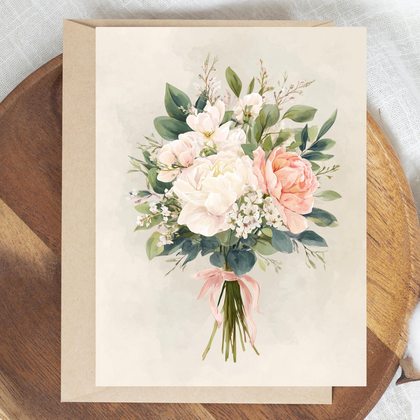Handmade White Peony Floral Greeting Card