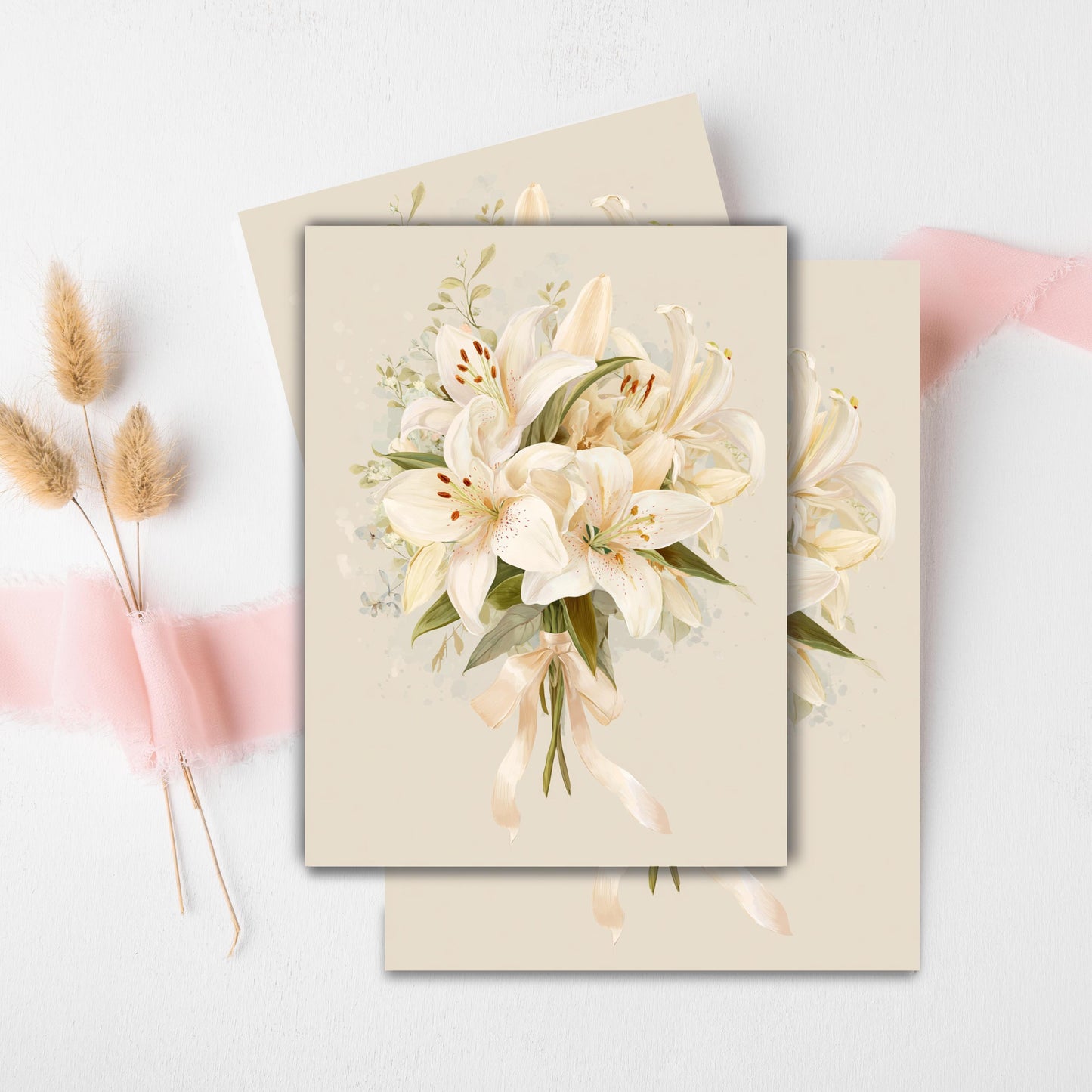 White Lily Bouquet Greeting Card