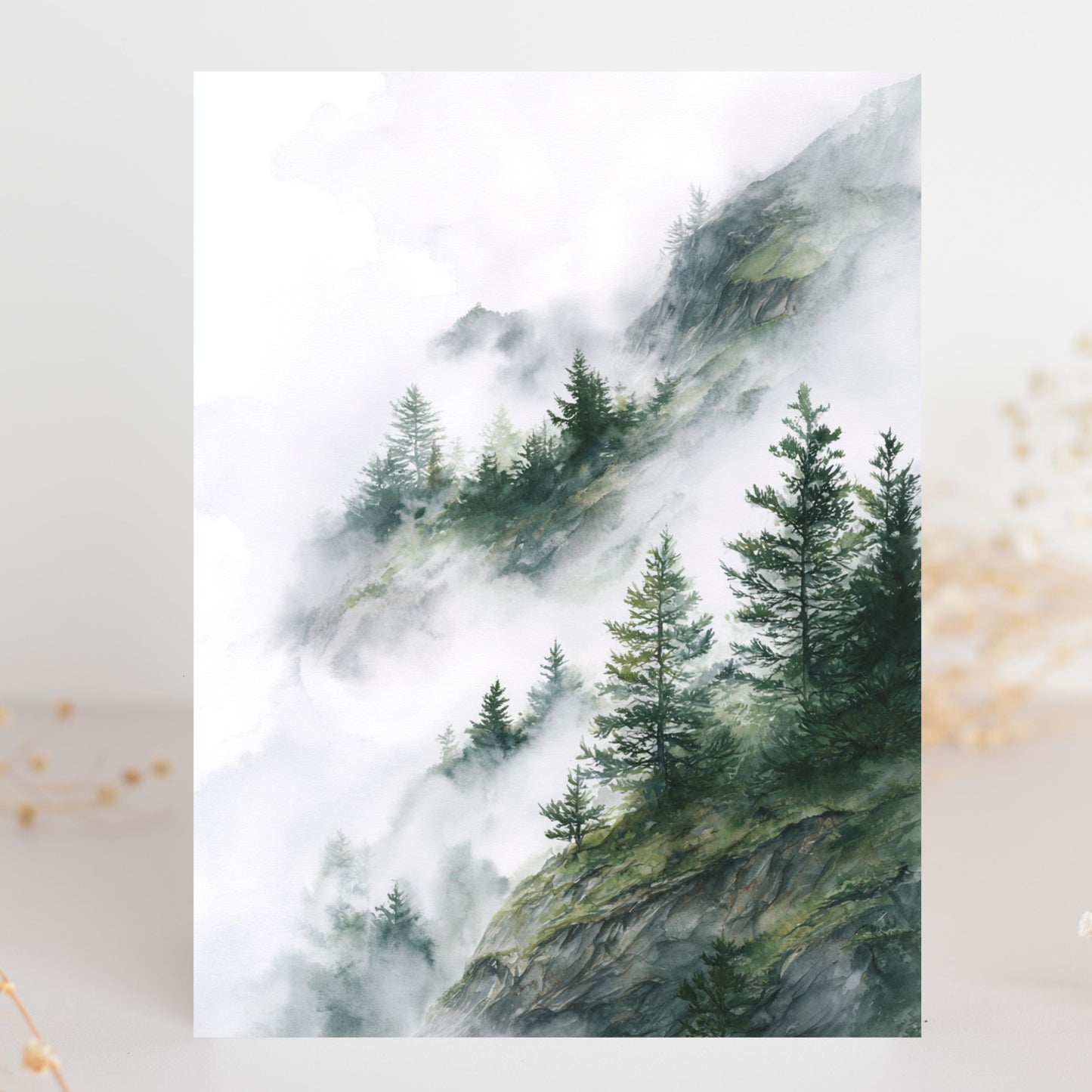 Misty Mountain Pine Tree Greeting Card