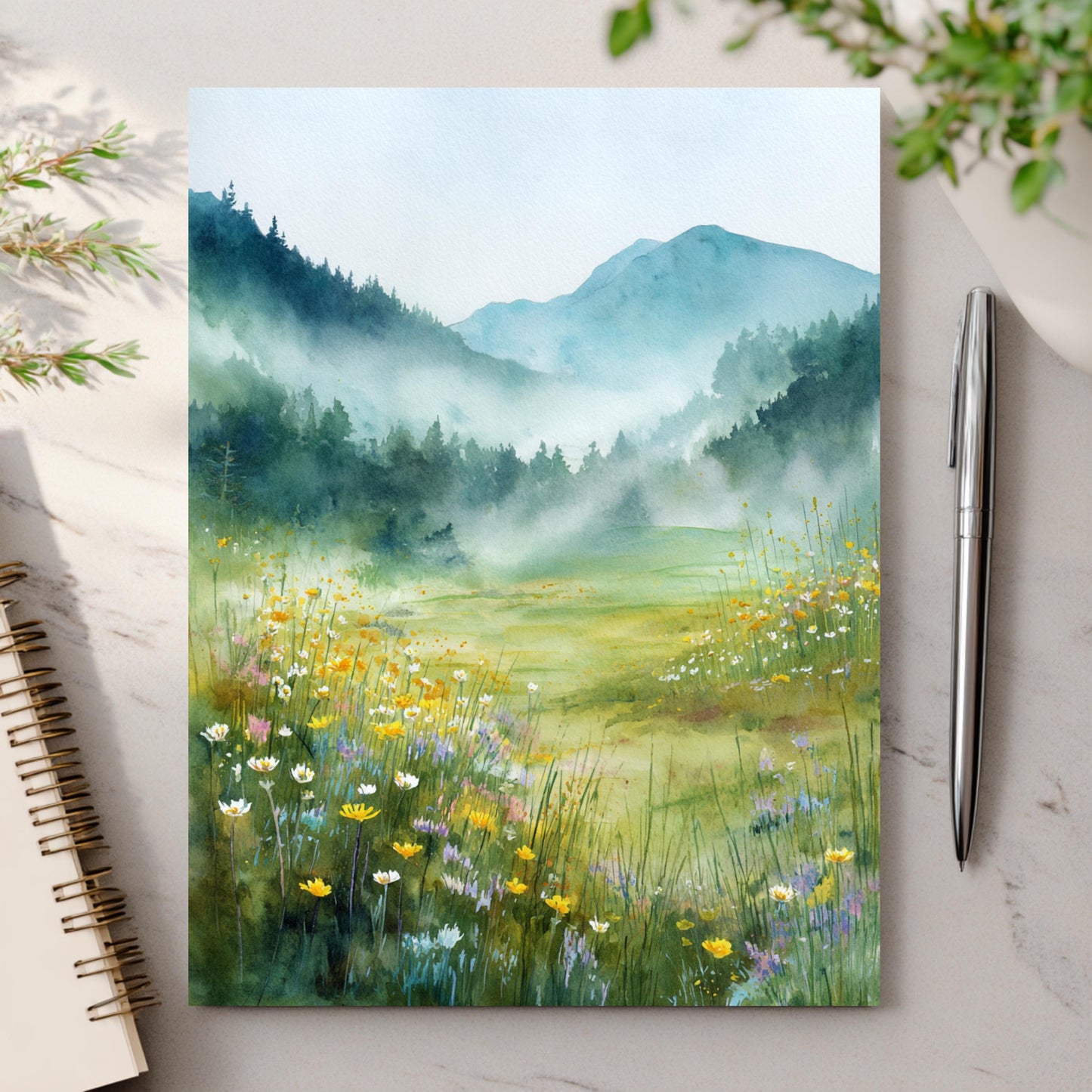 Watercolor Mountain Meadow Greeting Card