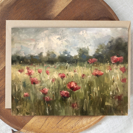 Impressionist Red Poppy Field Greeting Card