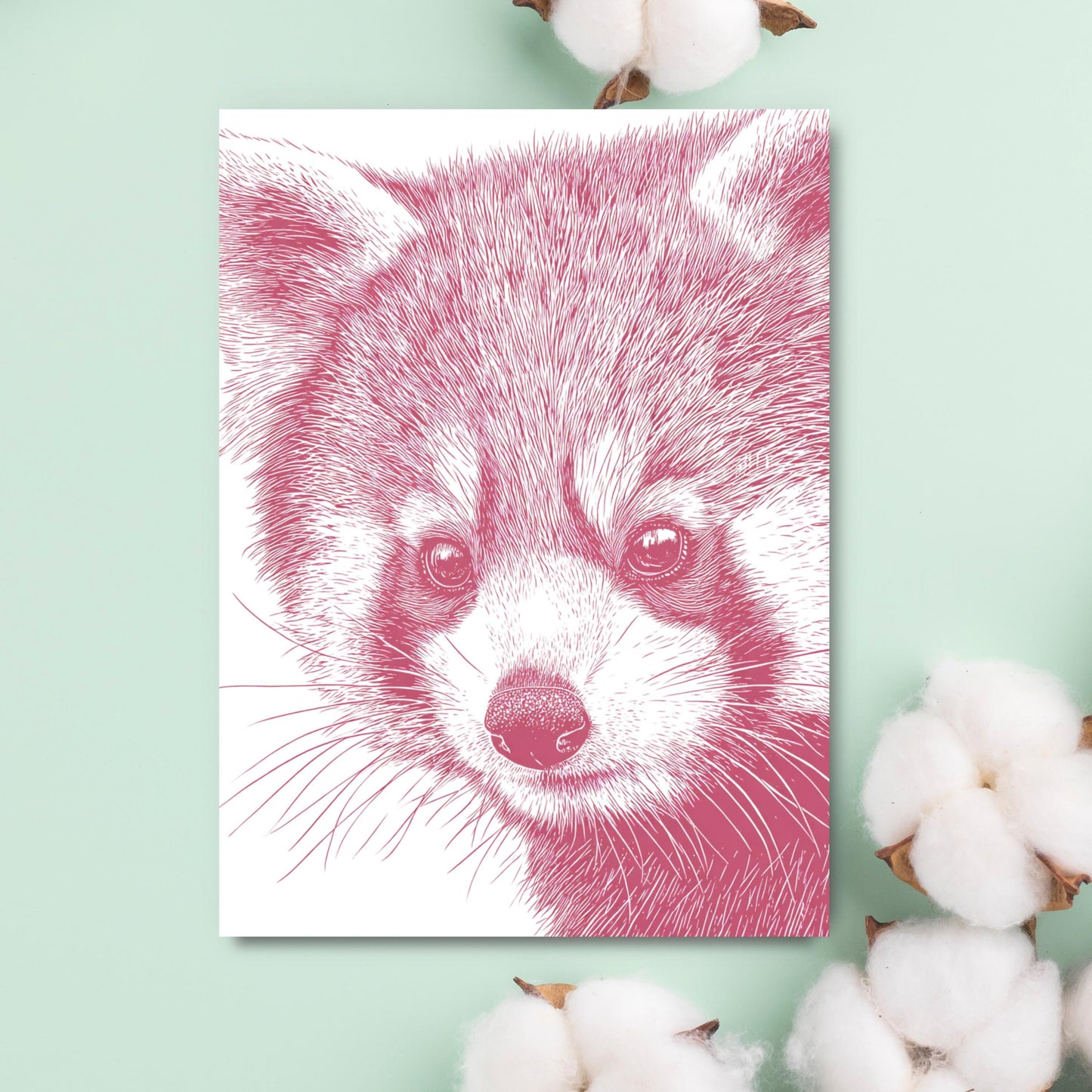 Red Panda Greeting Card: Linocut Style Animal Art