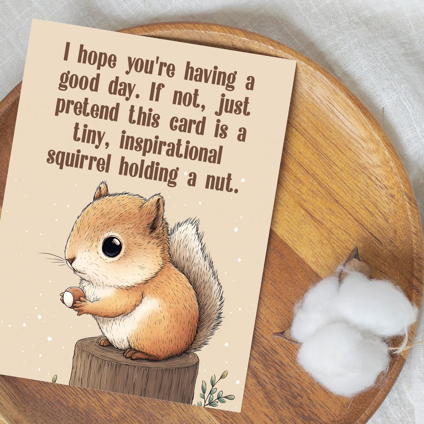 Greeting Card, Cartoon Squirrel Holding a Nut