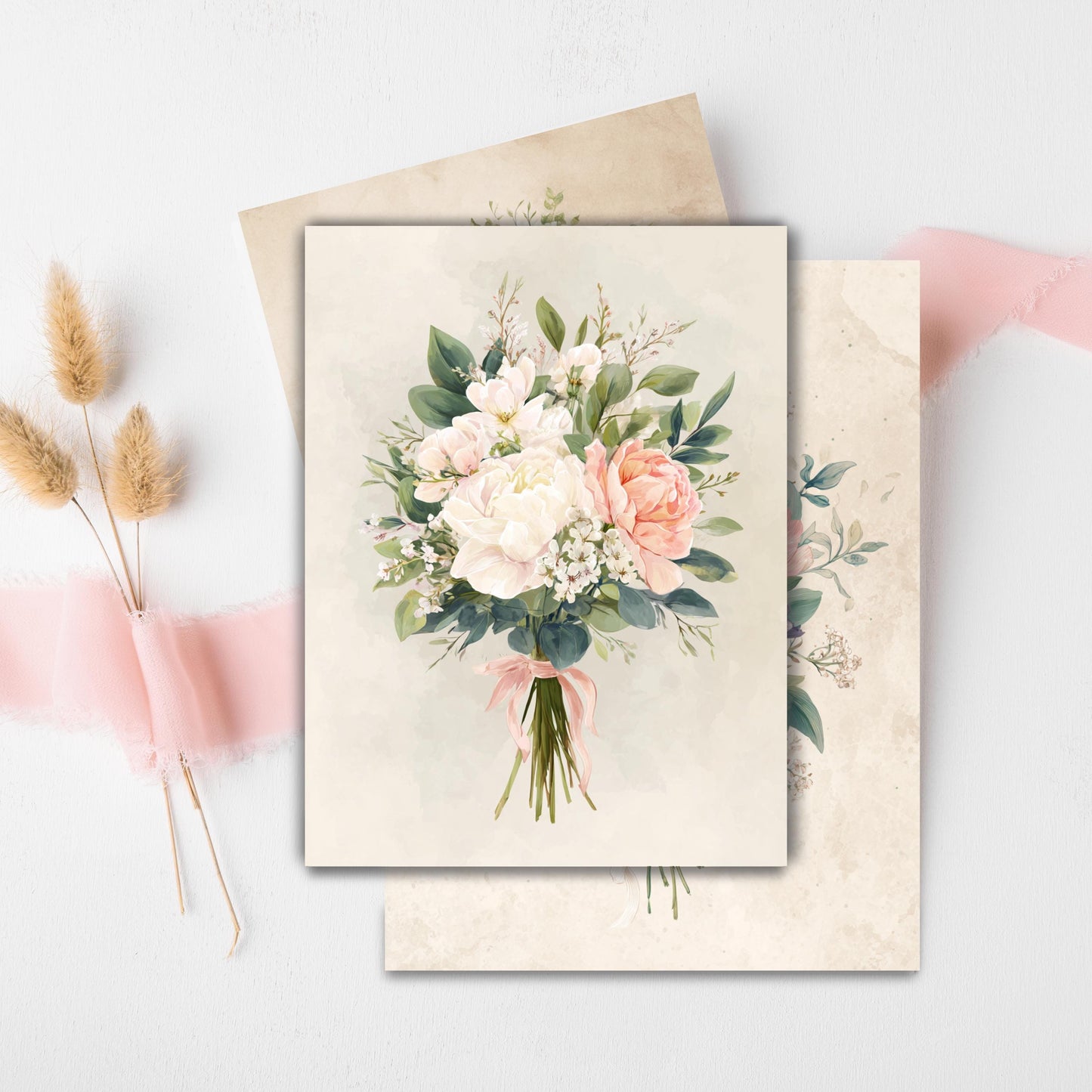 Handmade White Peony Floral Greeting Card