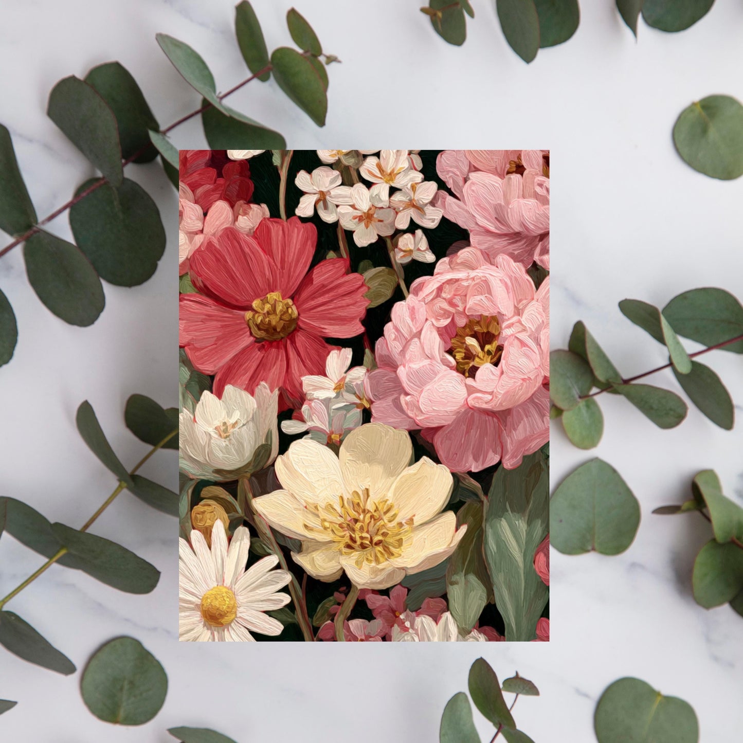 Painted Peony & Dahlia Greeting Card