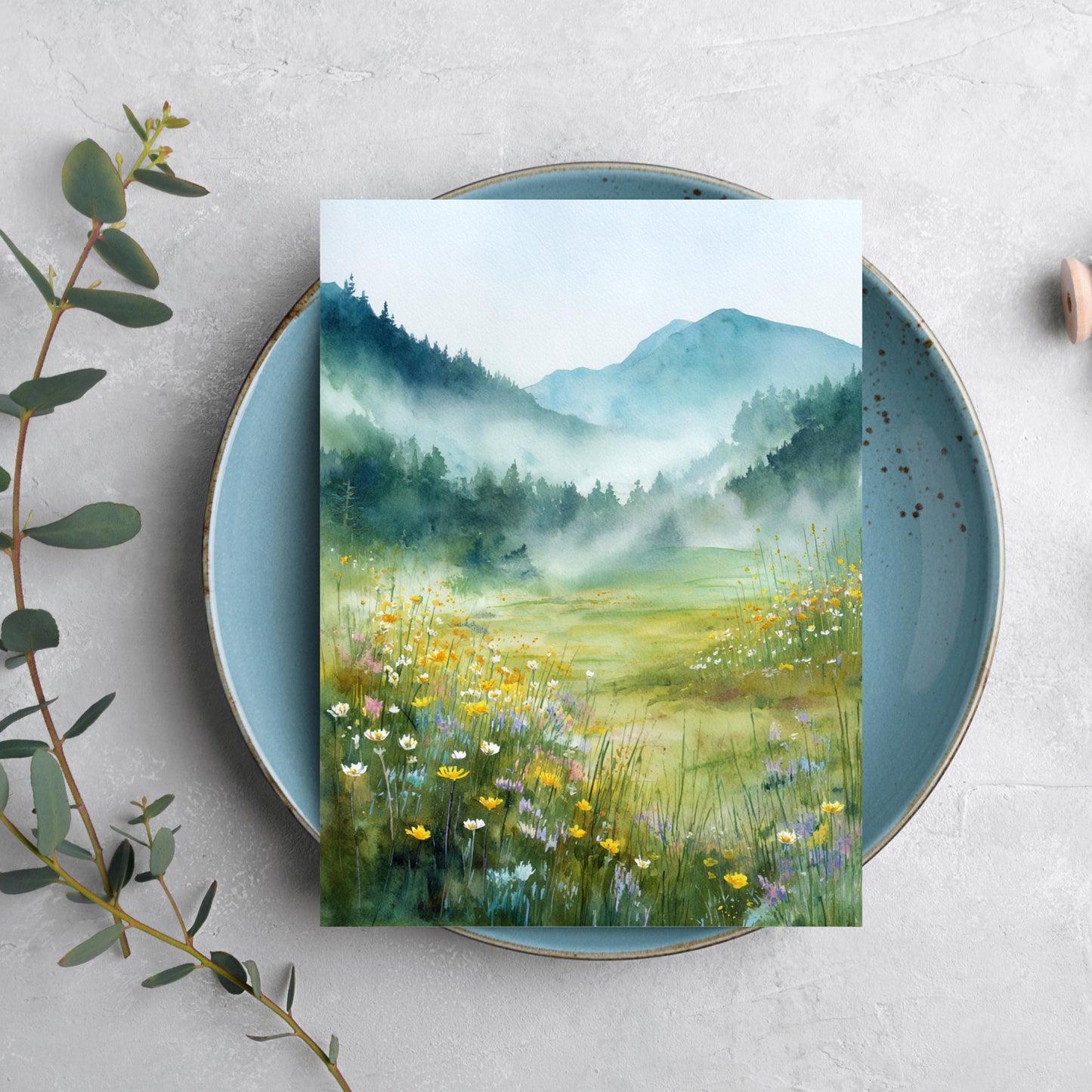 Watercolor Mountain Meadow Greeting Card