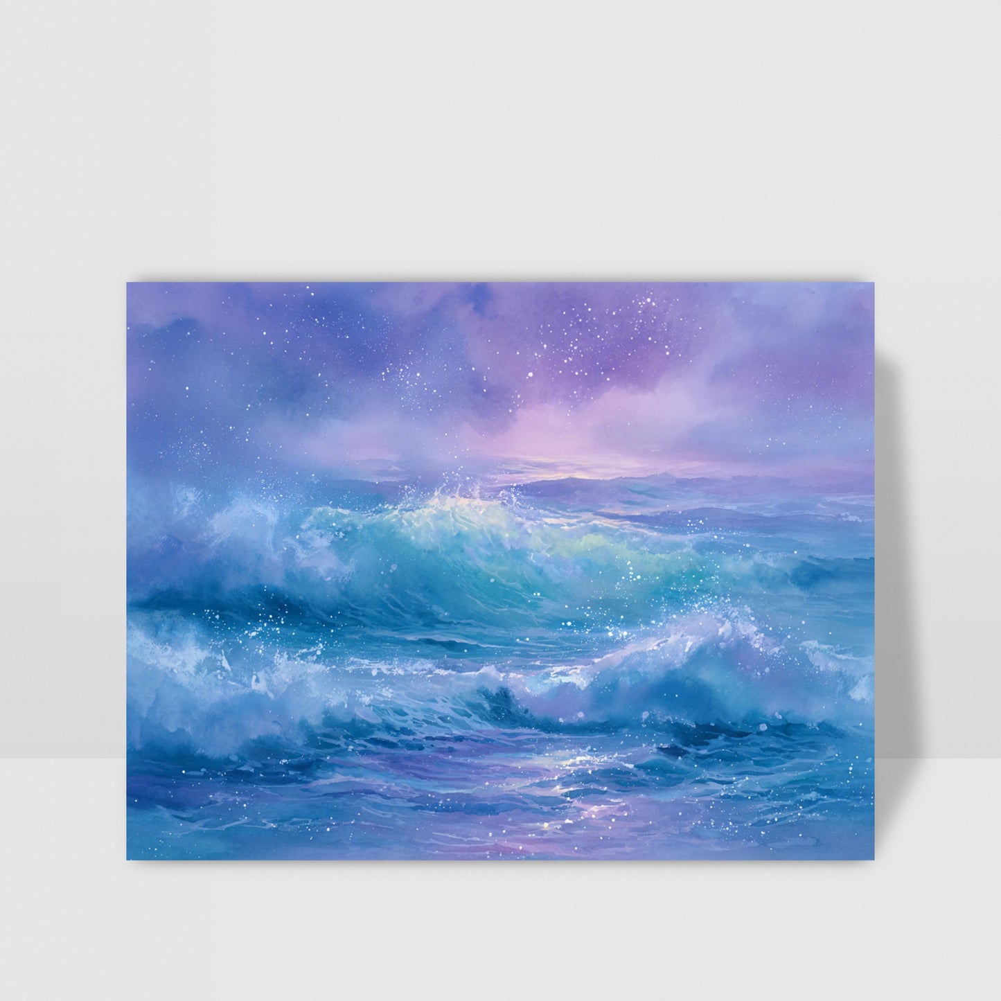 Ocean Sunset Watercolor Card: Serene Beach Landscape
