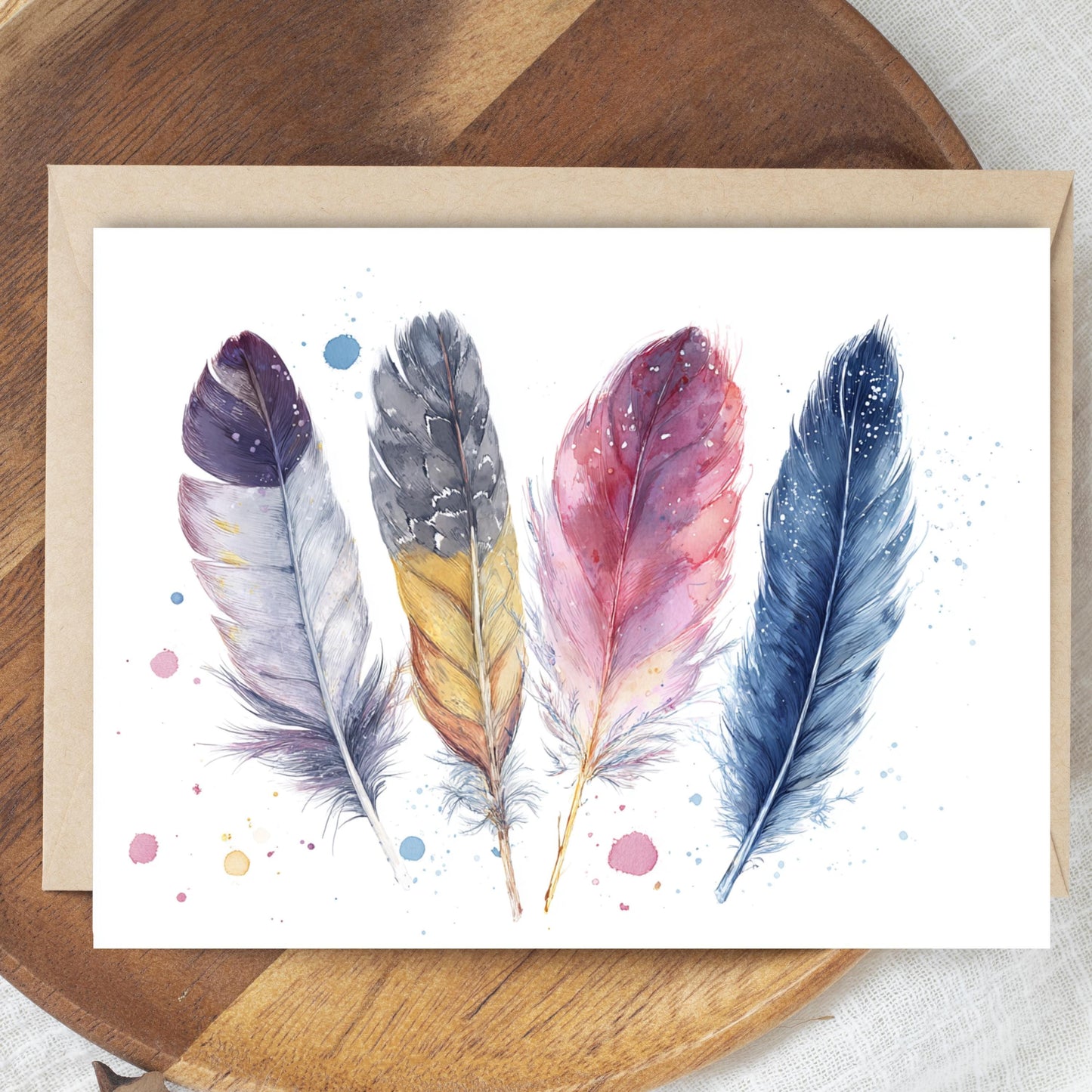 Boho Watercolor Feathers Greeting Card