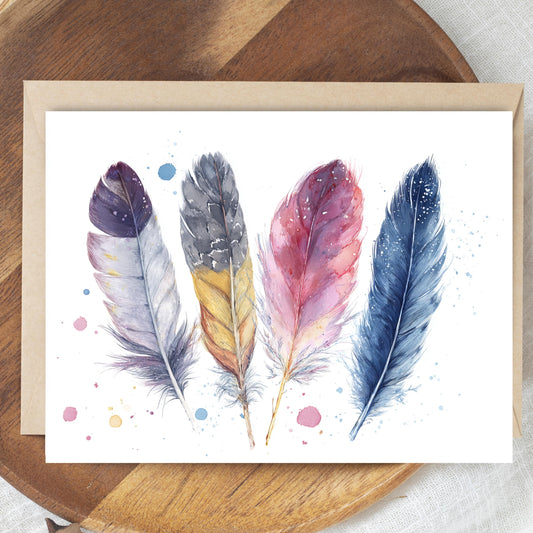 Boho Watercolor Feathers Greeting Card