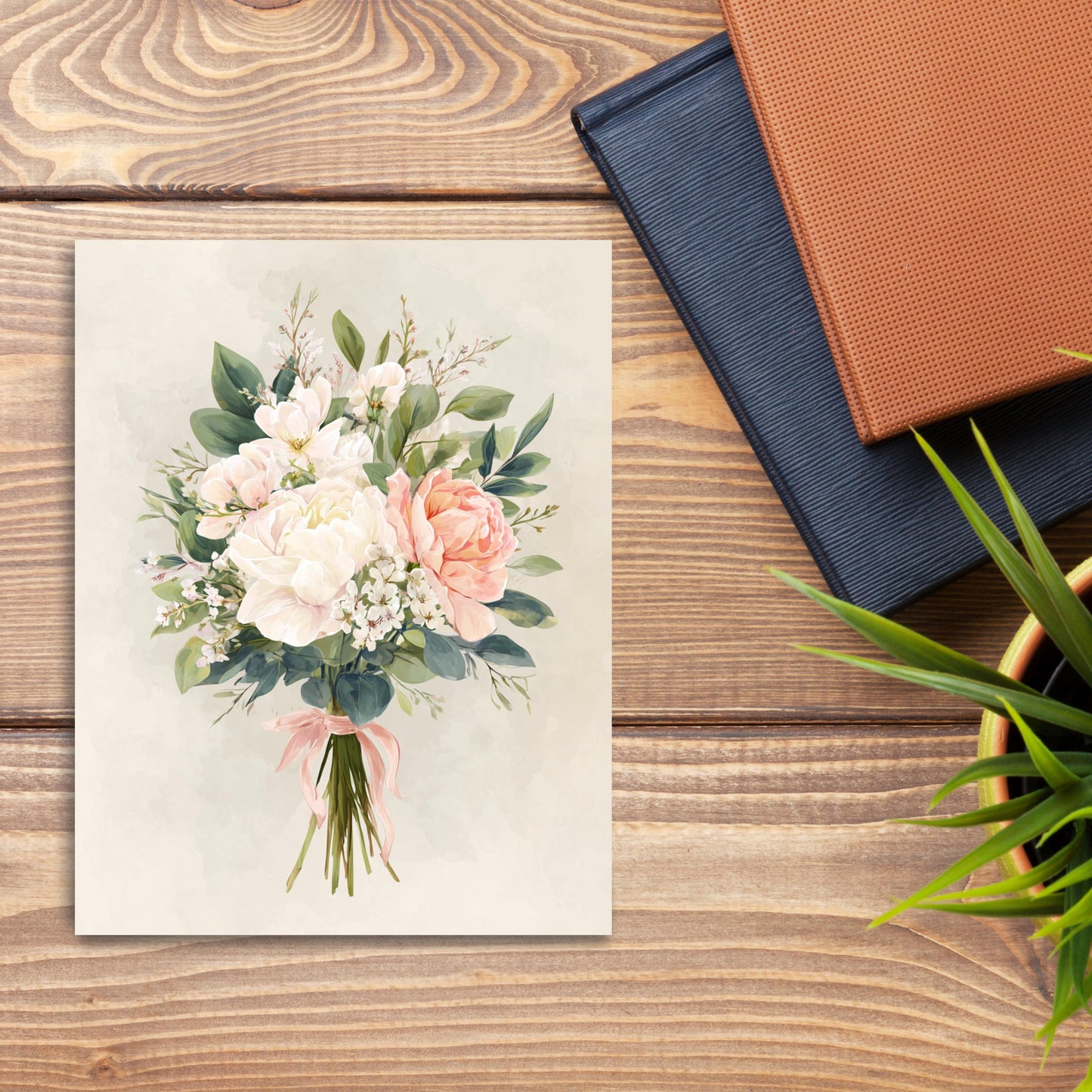 Handmade White Peony Floral Greeting Card