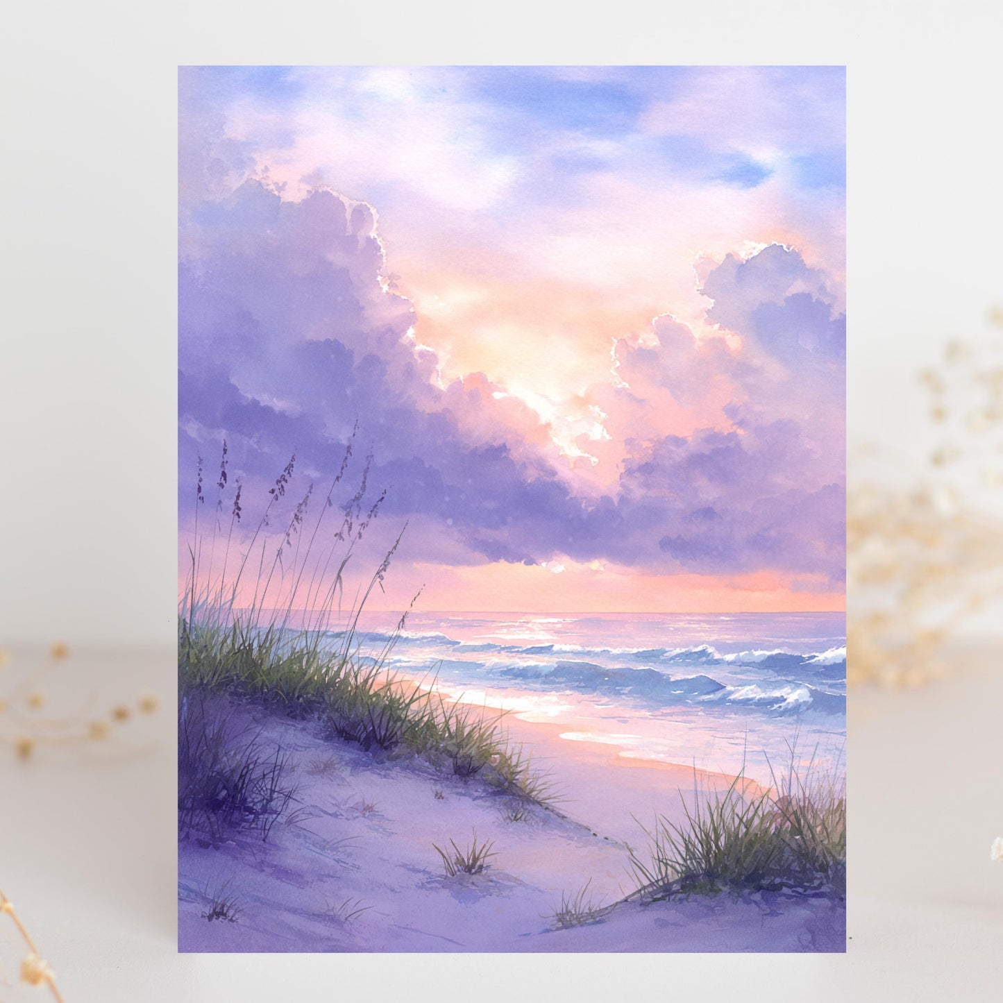 Watercolor Beach Sunset Greeting Card