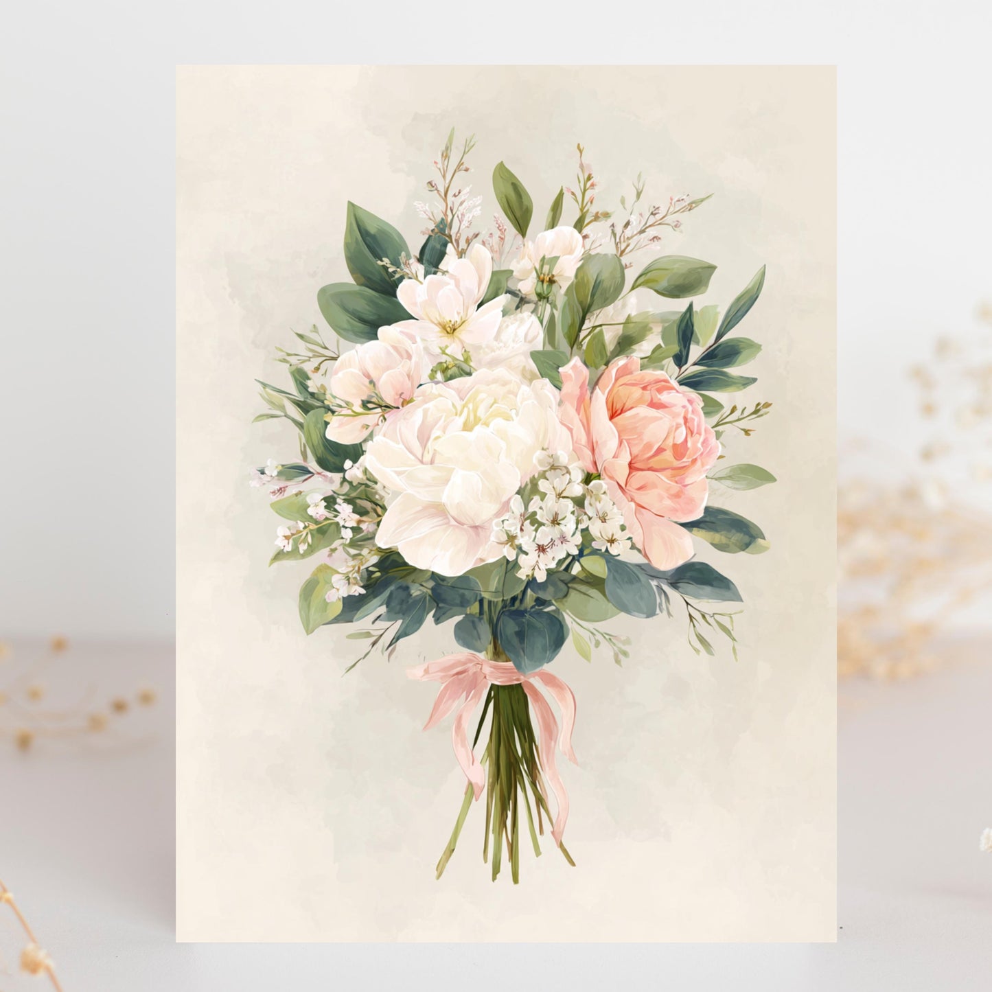 Handmade White Peony Floral Greeting Card