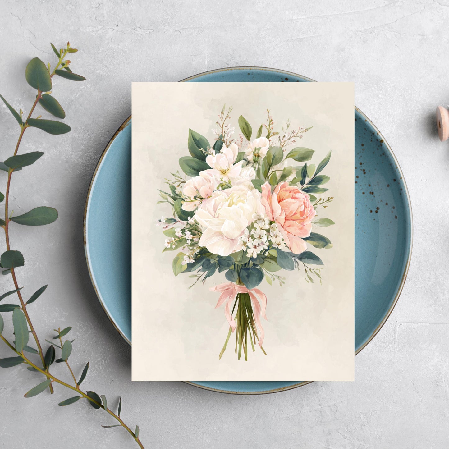 Handmade White Peony Floral Greeting Card