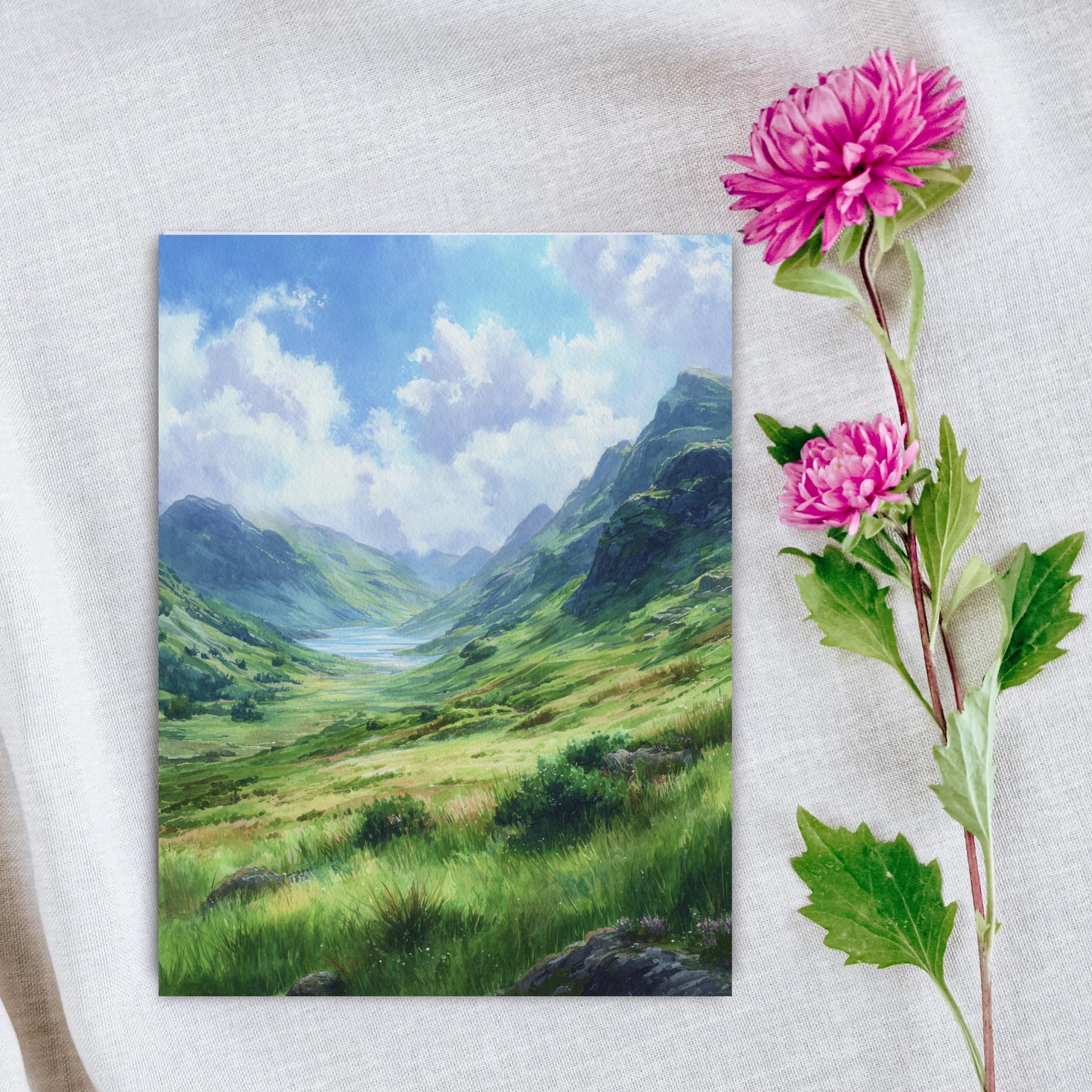 Watercolor Highland Landscape Greeting Card: Scottish Art Note Card