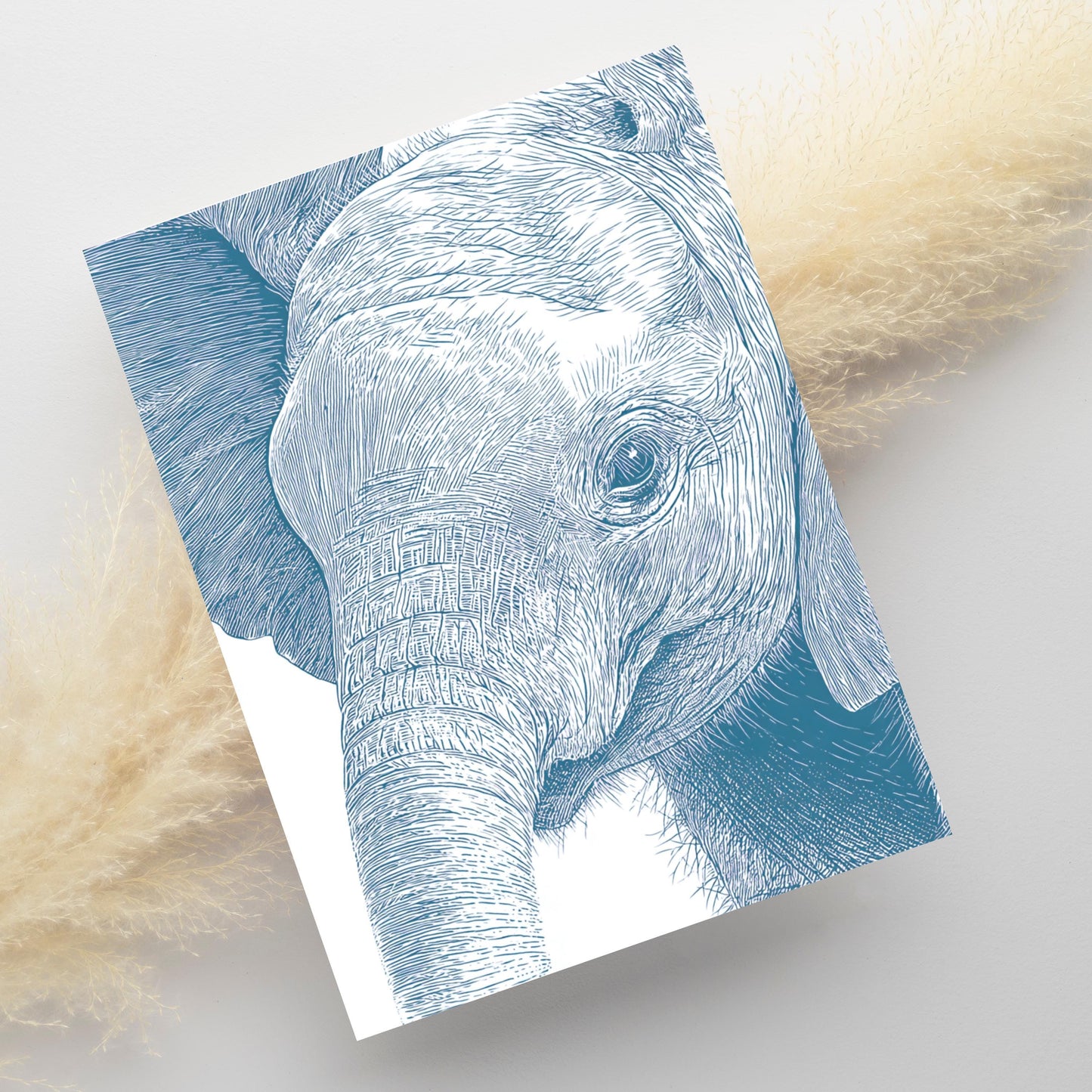 Elephant Linocut Style Greeting Card