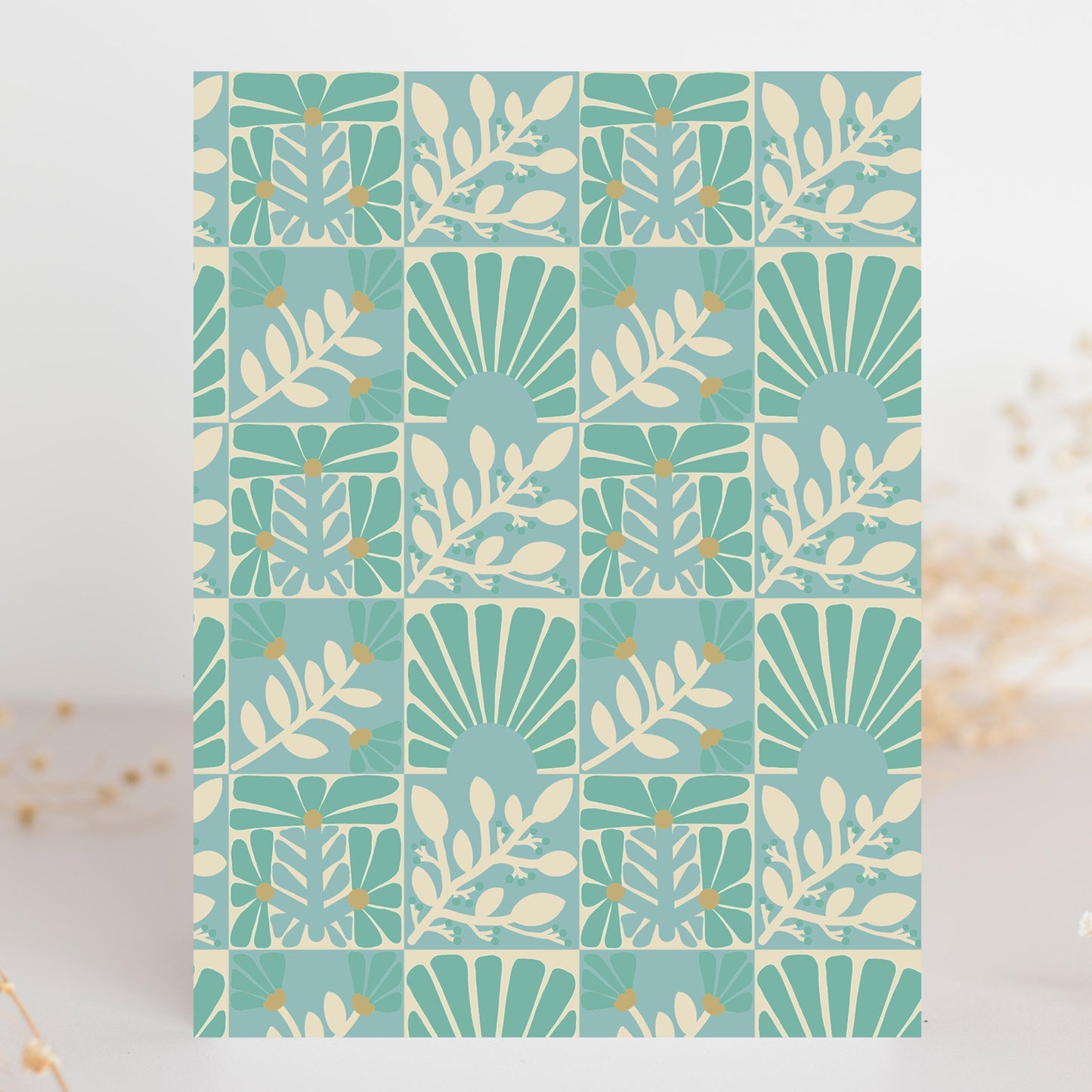 Teal Floral Geometric Greeting Card