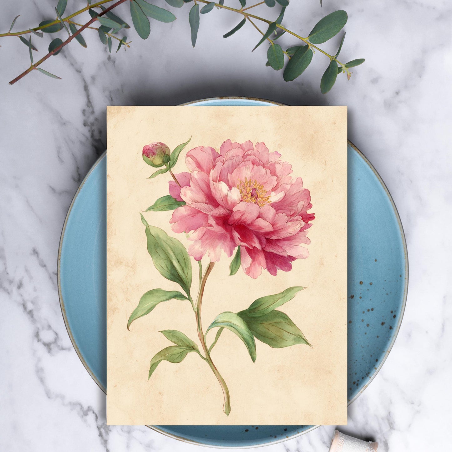 Peony Watercolor Greeting Card: Rustic Floral Note Card