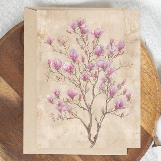 Vintage Magnolia Watercolor Greeting Card: Rustic Floral Note Card