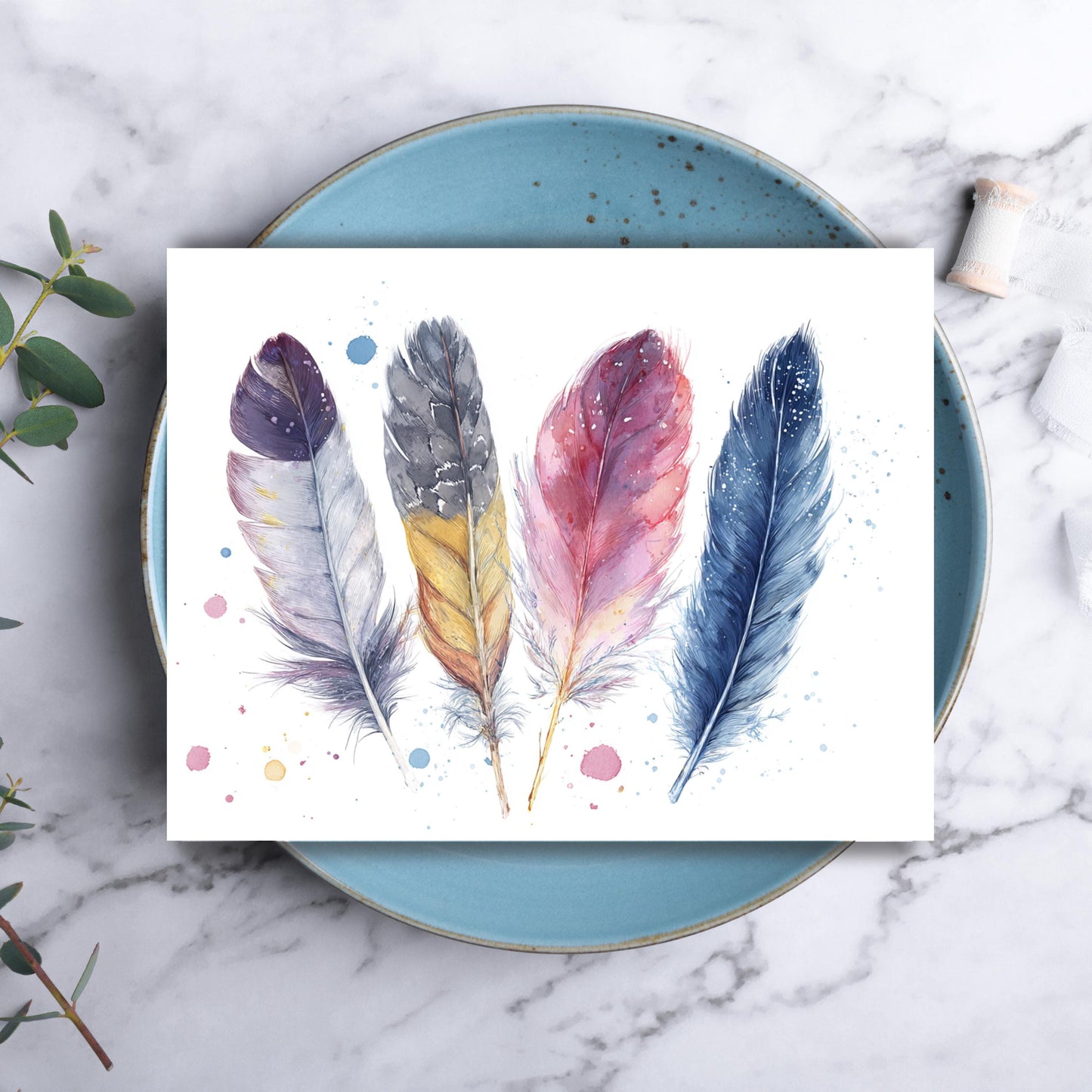 Boho Watercolor Feathers Greeting Card