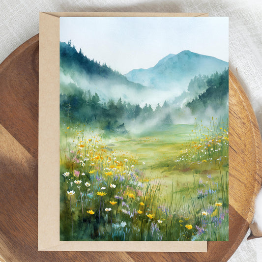 Watercolor Mountain Meadow Greeting Card