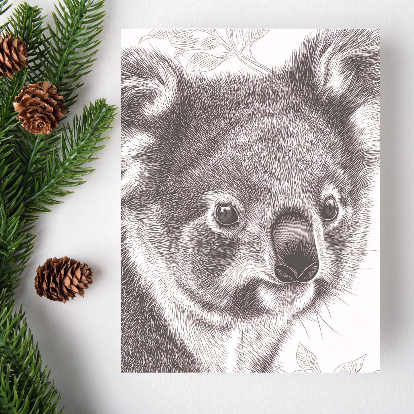 Cute Koala Linocut Style Greeting Card