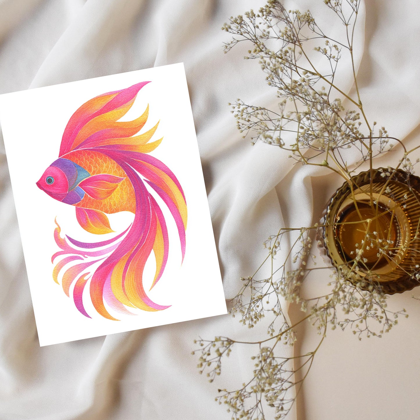 Vibrant Fish Greeting Card: Scandinavian Art Style, Thinking of You