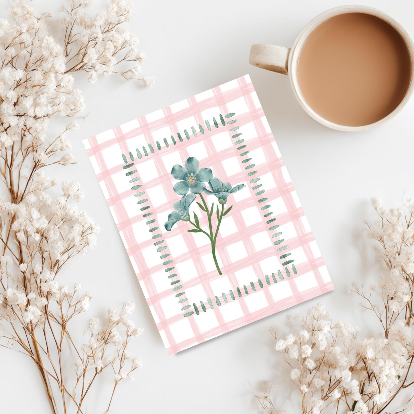 Pink Gingham Flower Card
