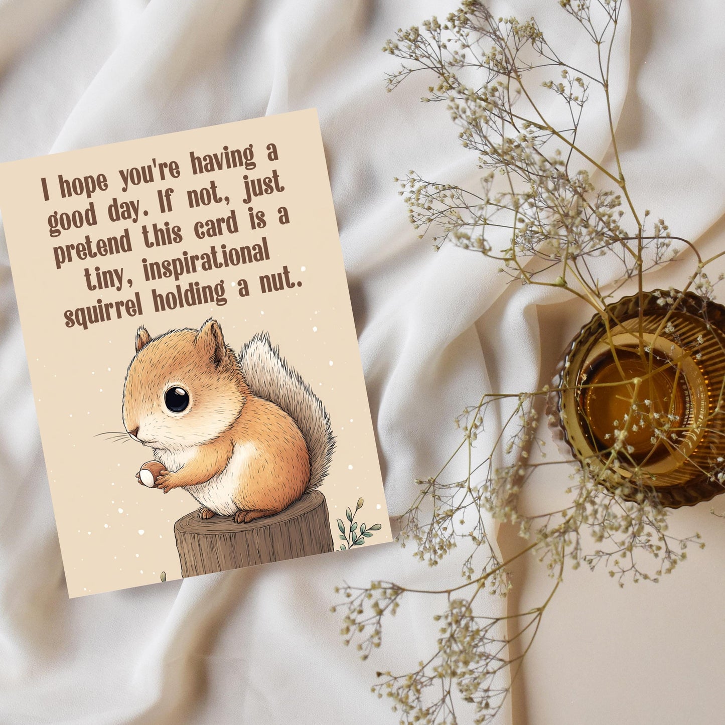 Greeting Card, Cartoon Squirrel Holding a Nut
