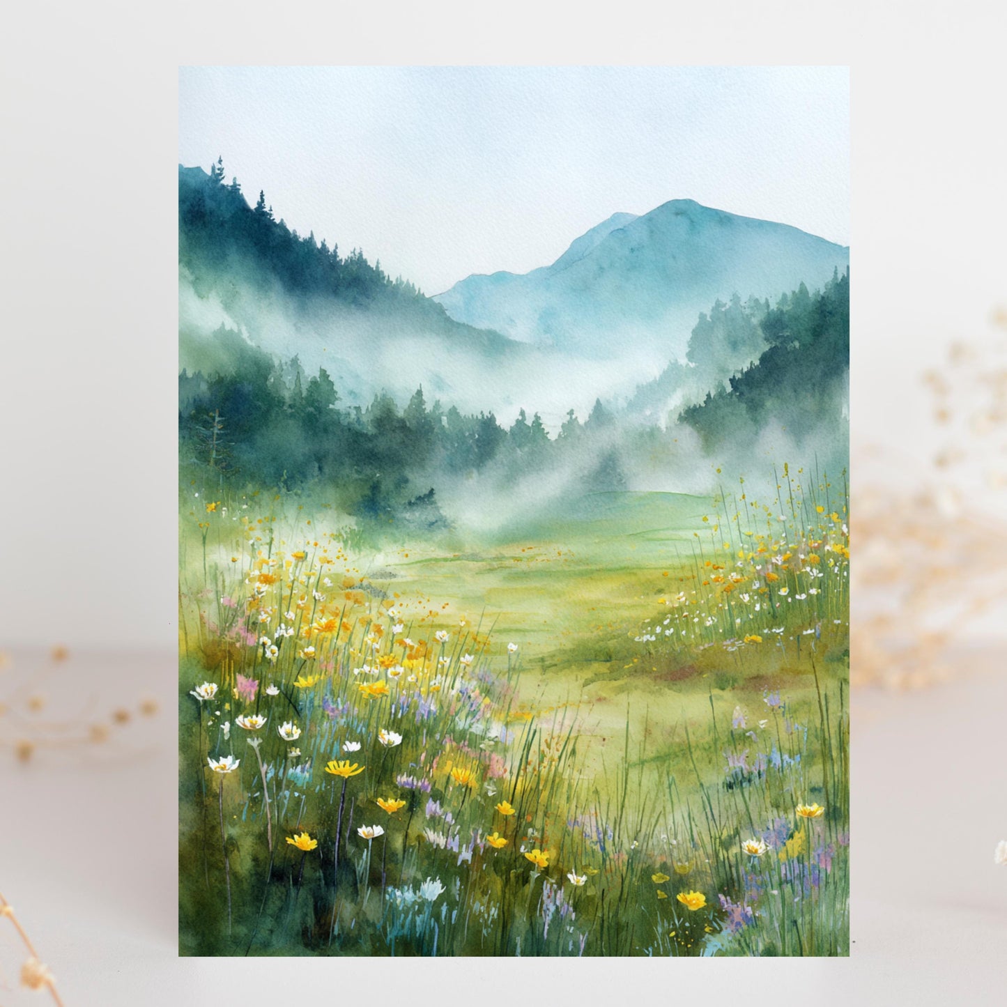 Watercolor Mountain Meadow Greeting Card