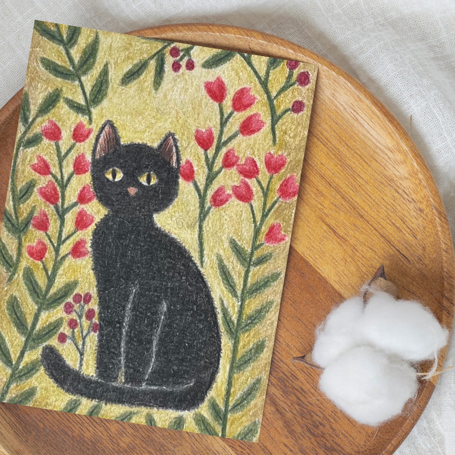 Hand Drawn Black Cat Greeting Card