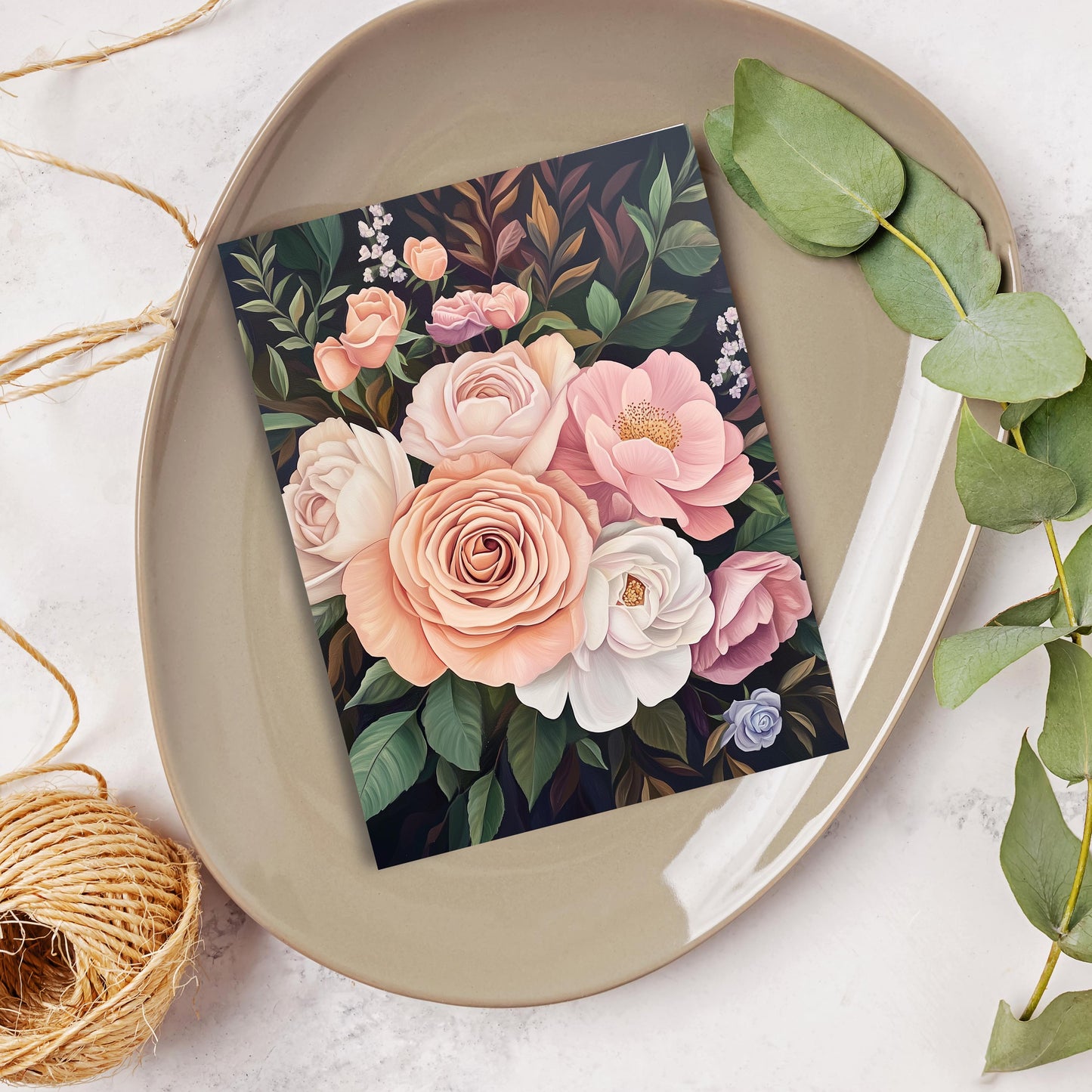 Dark Botanical Rose Greeting Card