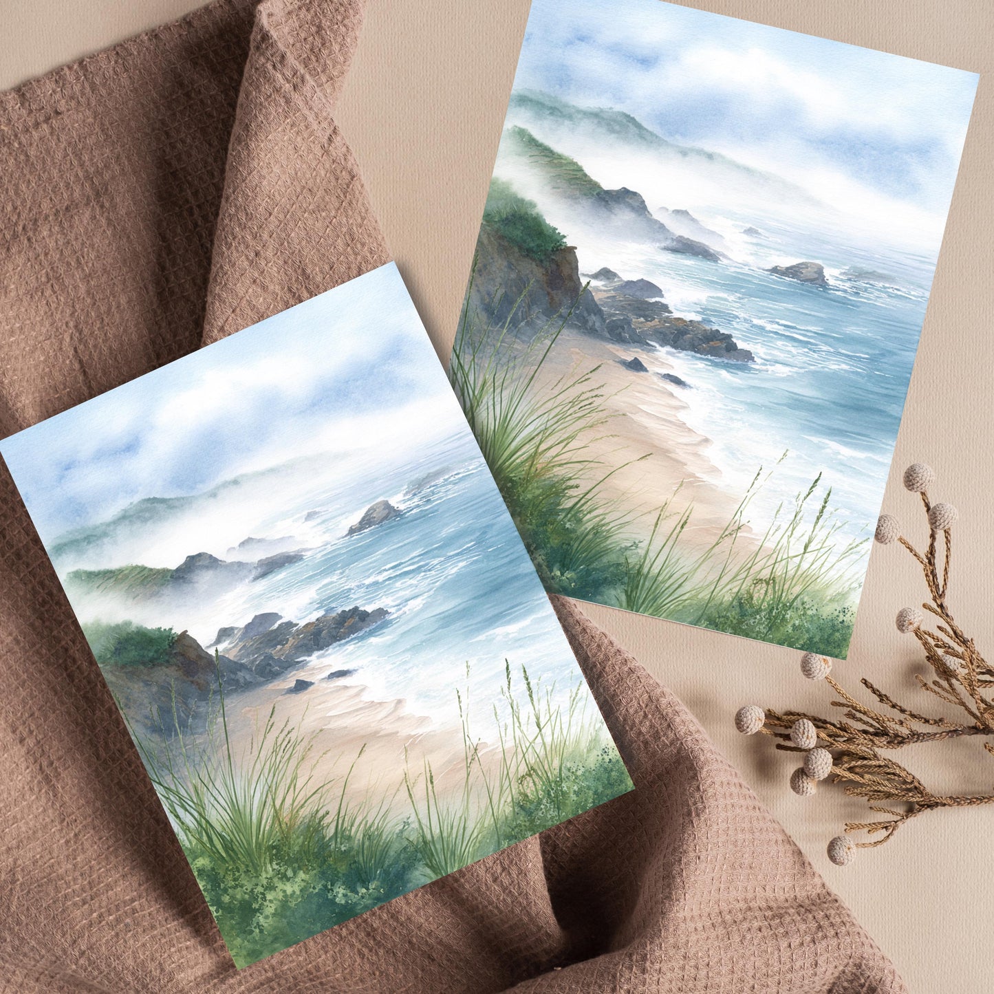 Misty Coastal Watercolor Greeting Card