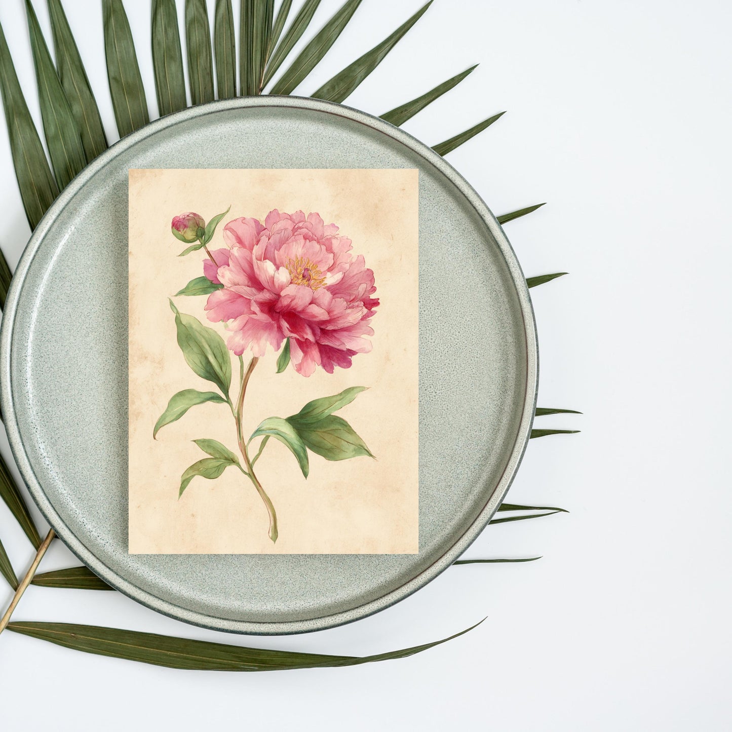 Peony Watercolor Greeting Card: Rustic Floral Note Card