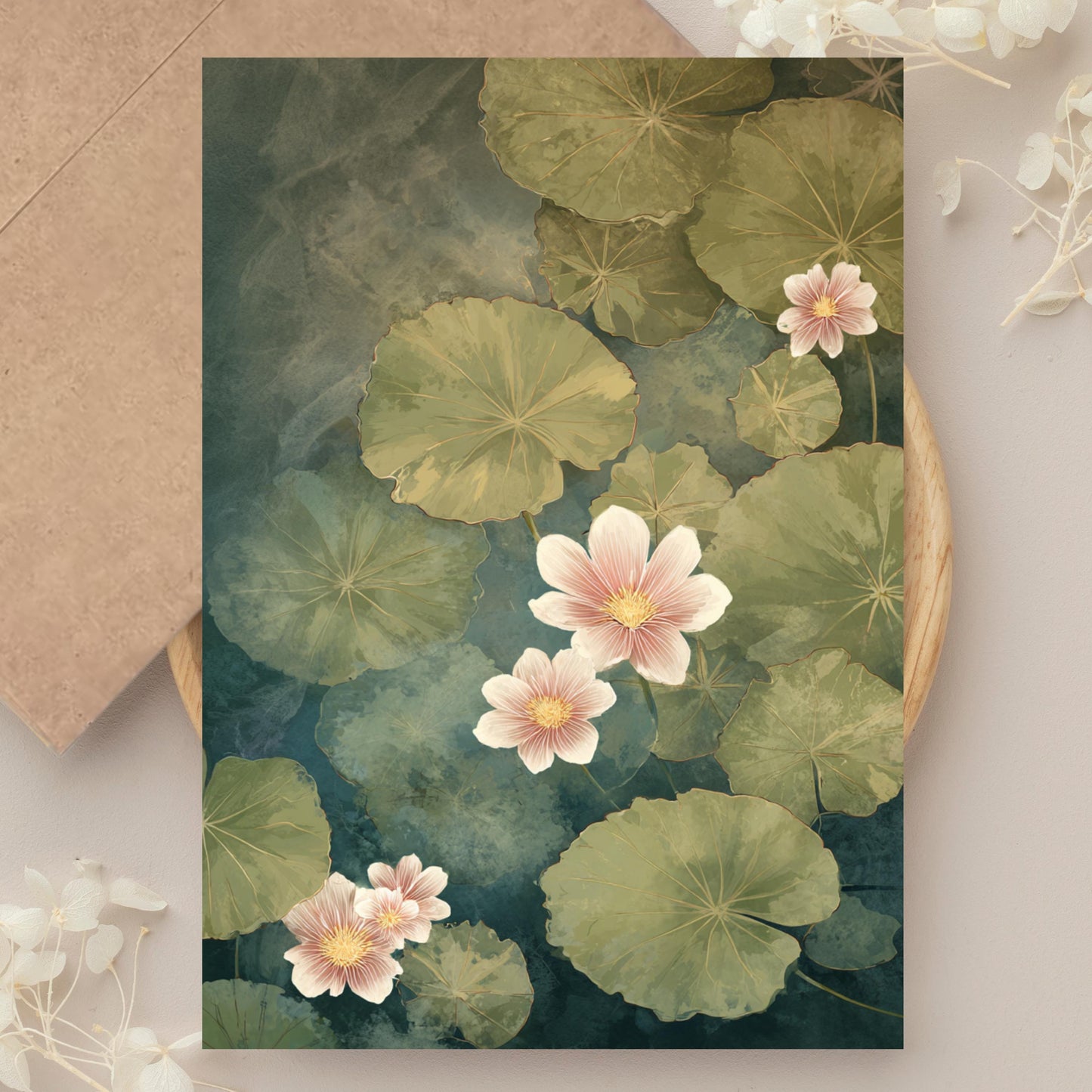 Moody Botanical Water Lily Greeting Card