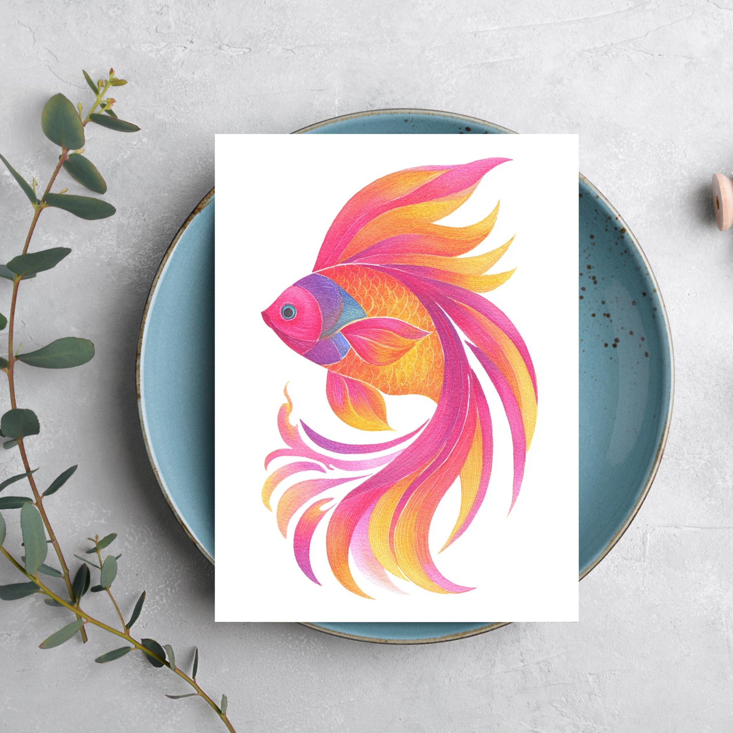 Vibrant Fish Greeting Card: Scandinavian Art Style, Thinking of You