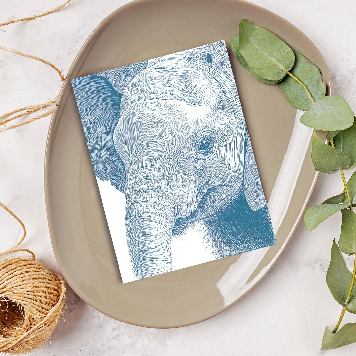 Elephant Linocut Style Greeting Card