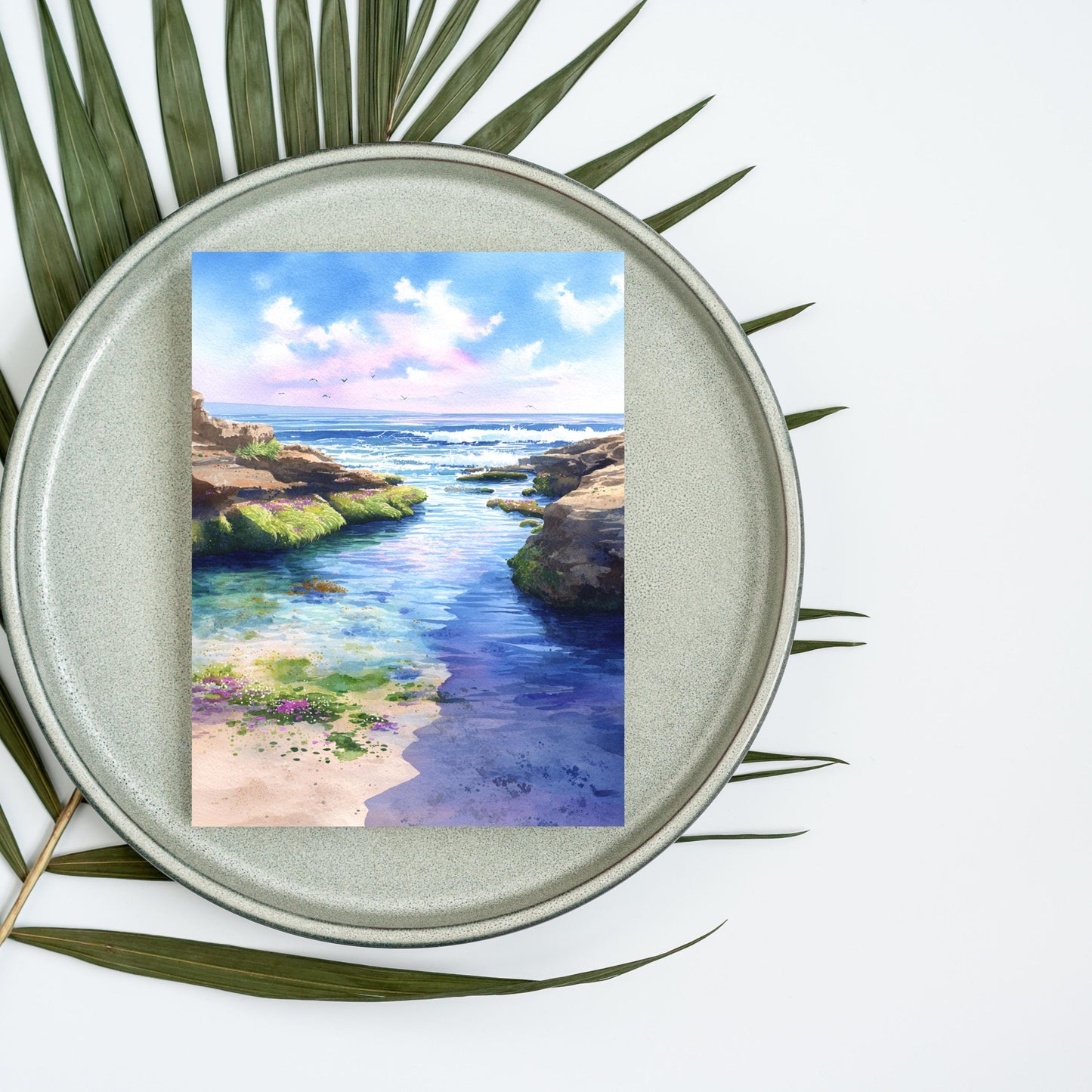 Calm Ocean Watercolor Card: Tidepool Beach Note Card