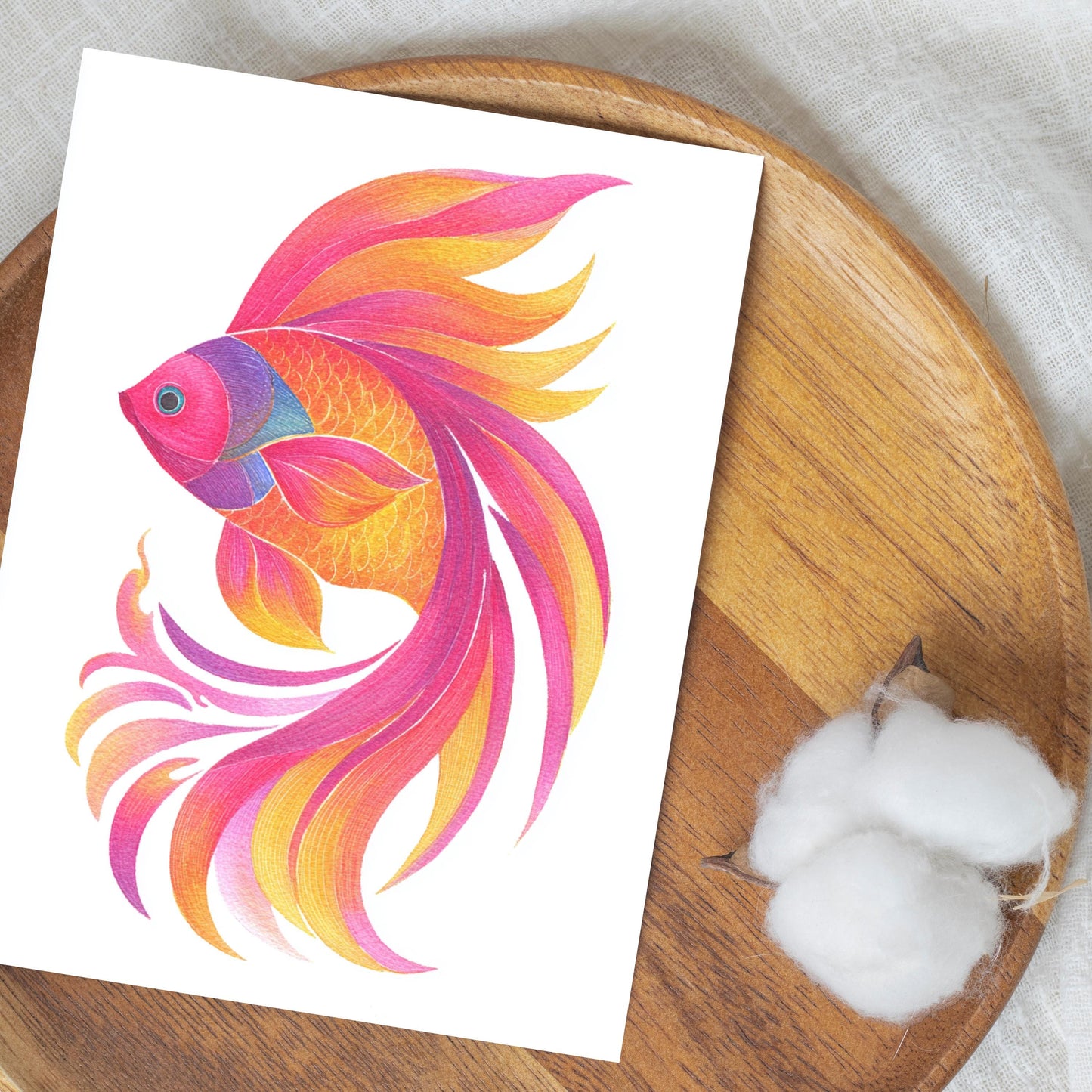 Vibrant Fish Greeting Card: Scandinavian Art Style, Thinking of You
